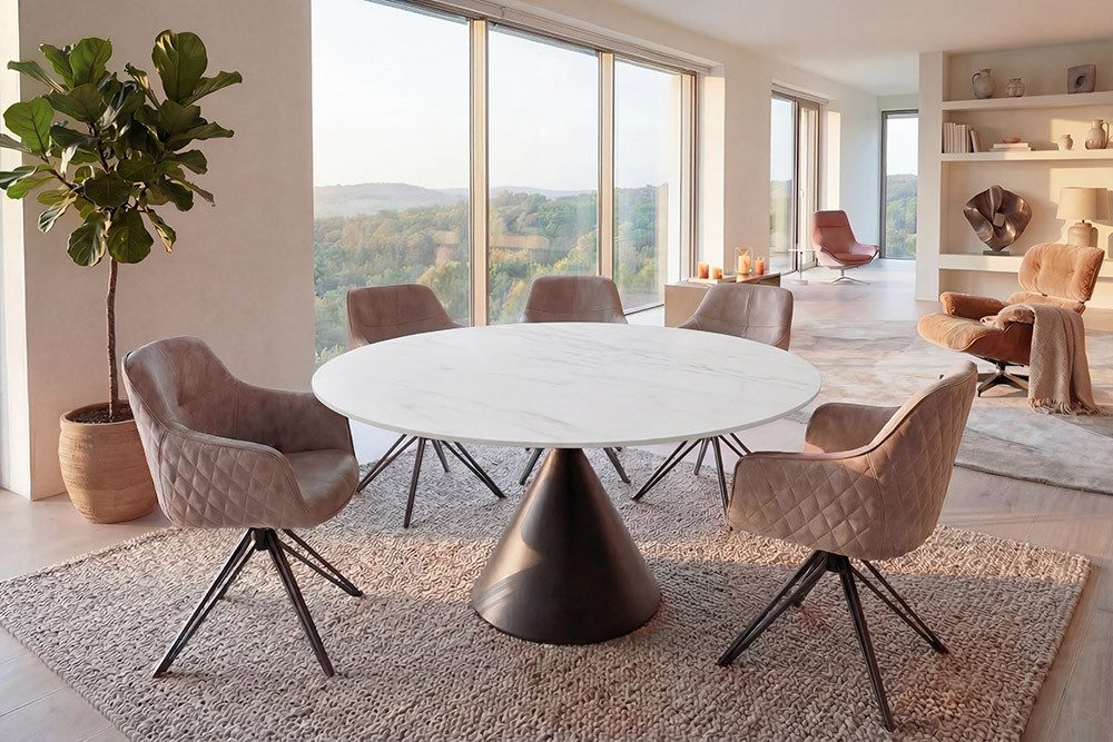 riess-ambiente Esstisch SIGNATURE Ø135cm weiß - Keramik, Marmor-Design, Metall, Säulenfuß (Einzelartikel, 1-St), stabil, alltagstauglich & für 4 Personen – idea – Bild 4 von 5