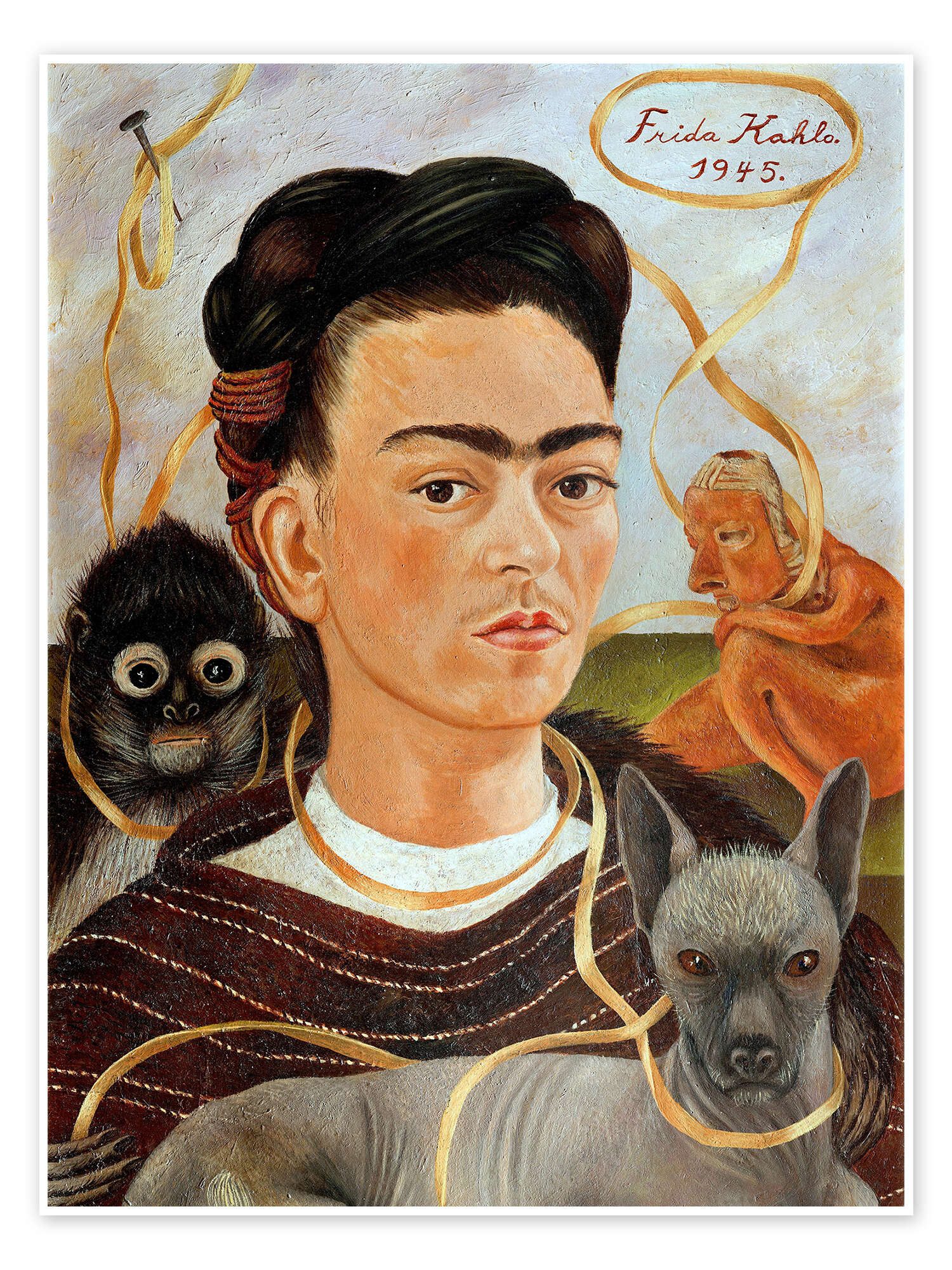 Posterlounge Wandbild Selbstbildnis mit Äffchen, 1945, Frida Kahlo, erhältlich als Poster, Leinwandbild, Wandsticker oder Acrylglasbild