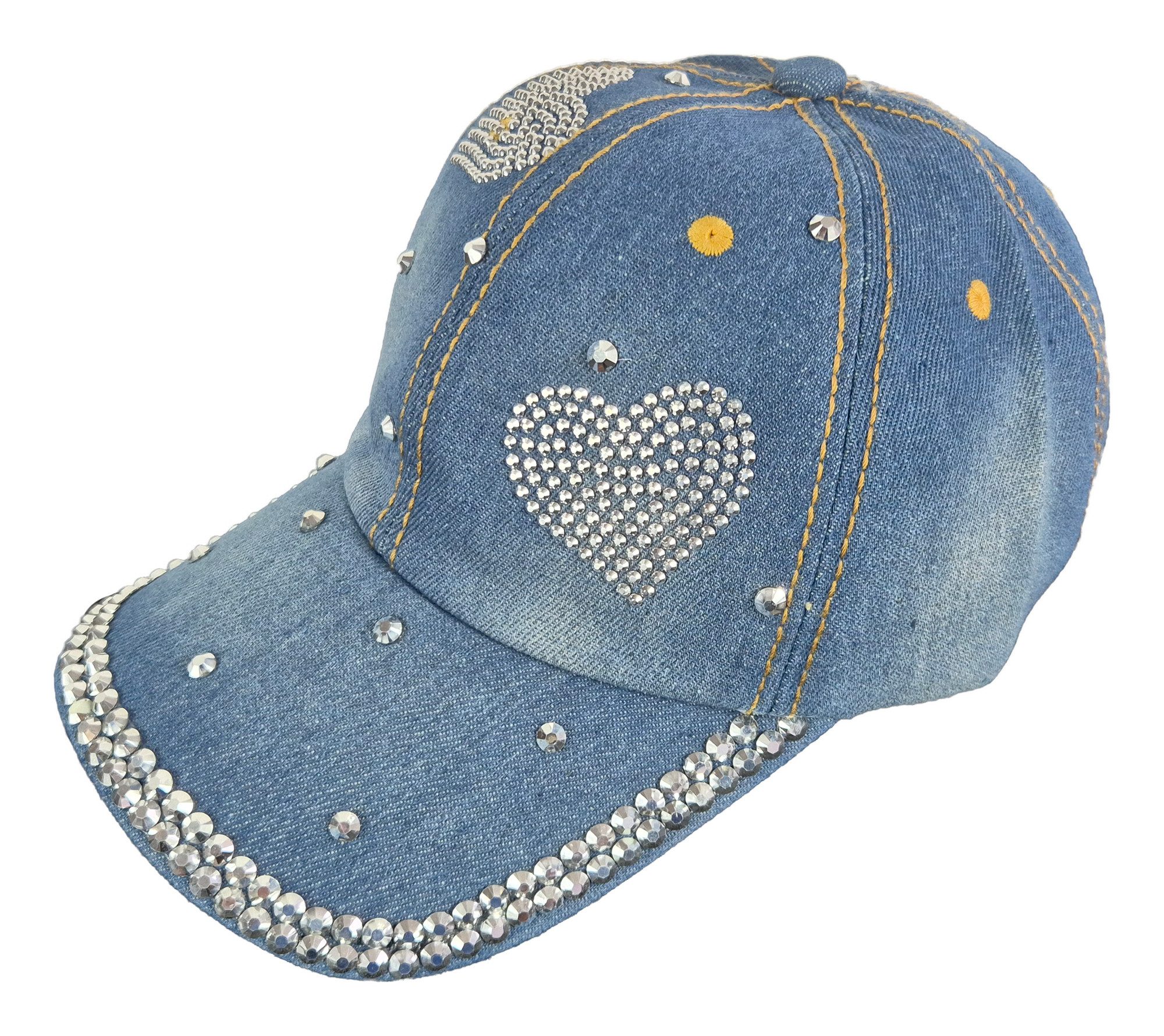 Einkaufszauber Schirmmütze Designer Baseball Cap Schirmmütze Jeans mit Herz Aus echtem Denim Jeansstoff gefertigt – Bild 3 von 5