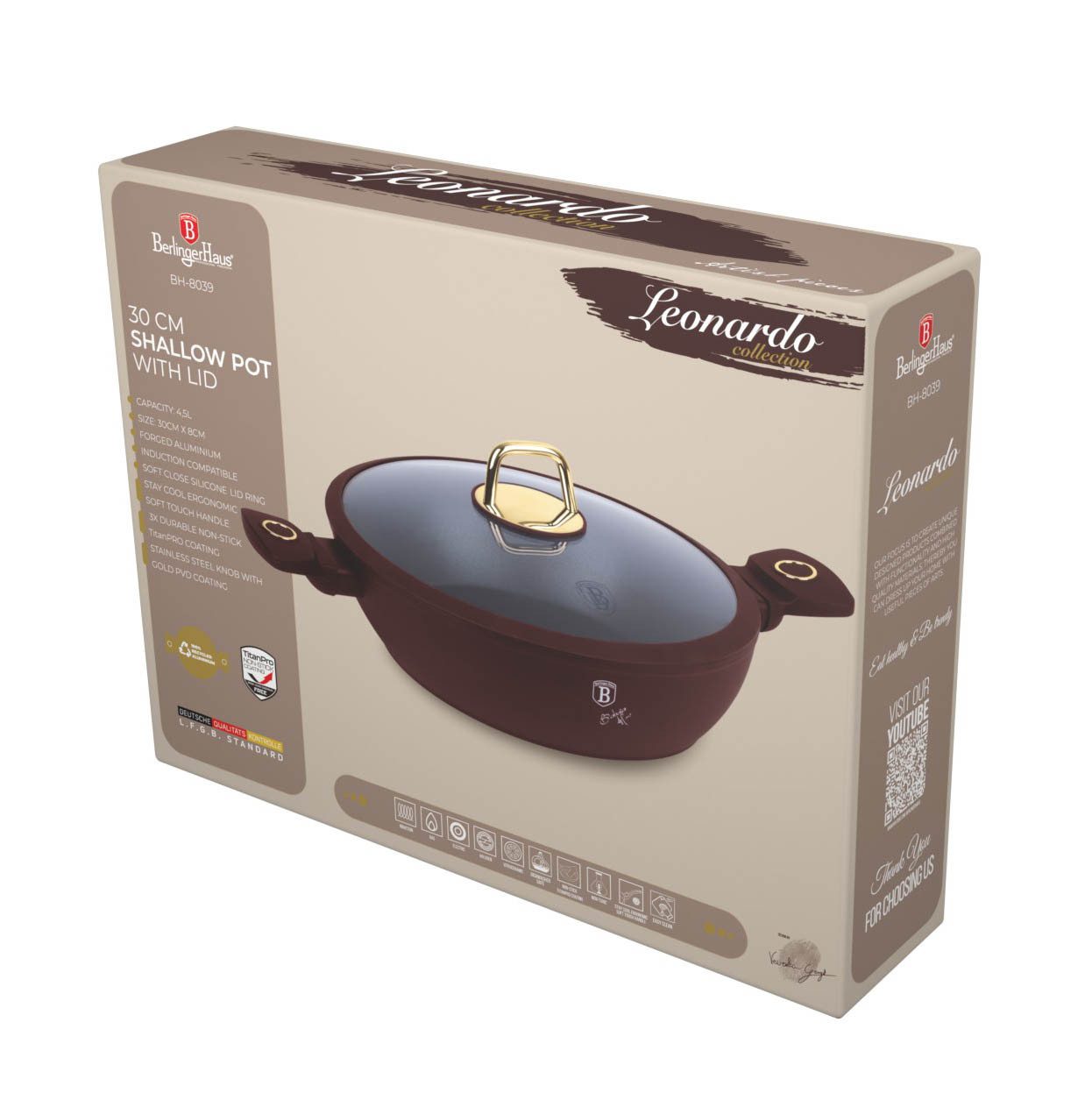 BerlingerHaus Kochtopf, Aluminium (Set, 2-tlg., Flacher Topf mit Deckel und zwei Griffen), mit Deckel und Silikongriffen