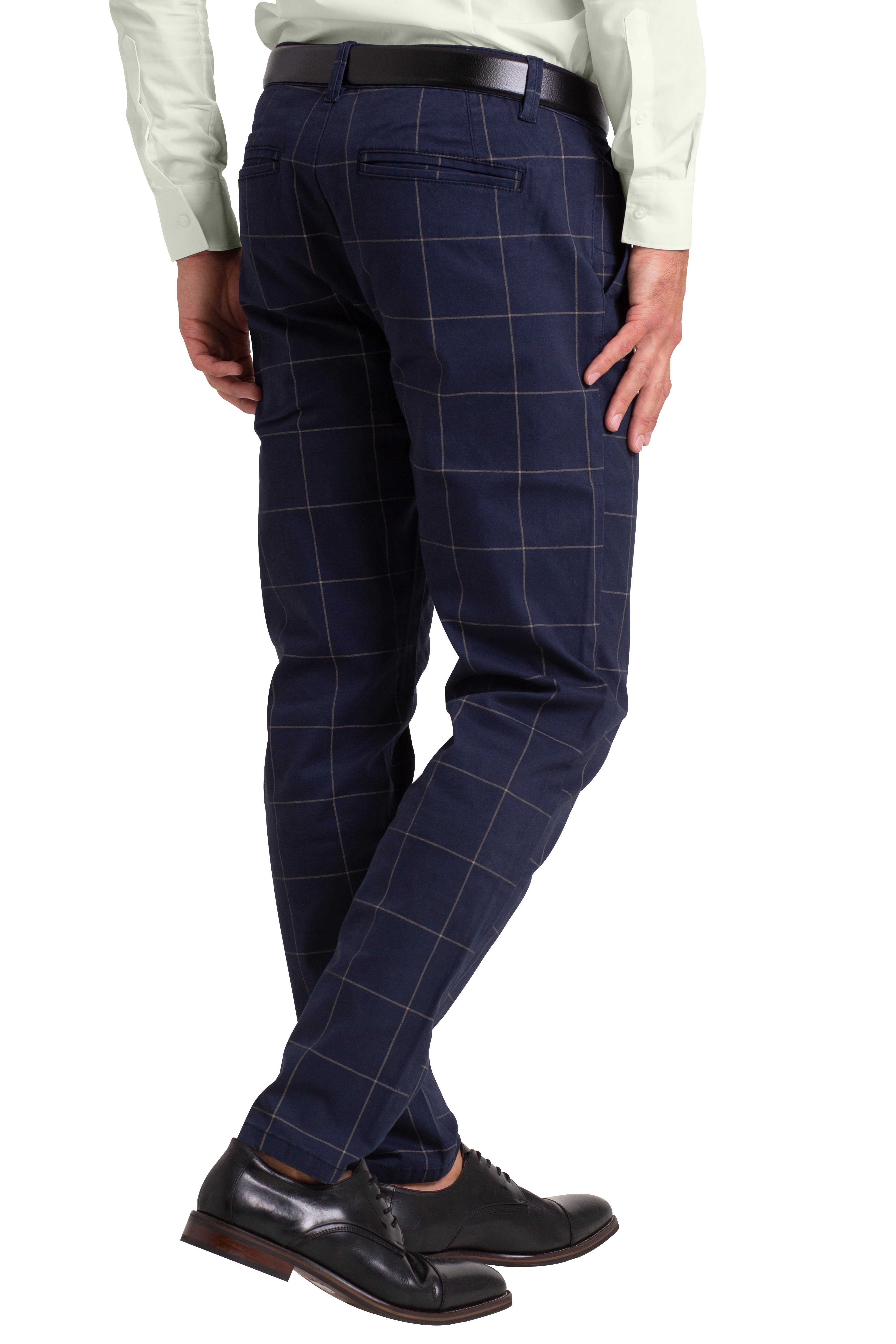 BlauerHafen Chinohose Herren Formaler Check Hose Slim-Fit Vintage Office Business Full Pants All sizes available 30''-38''