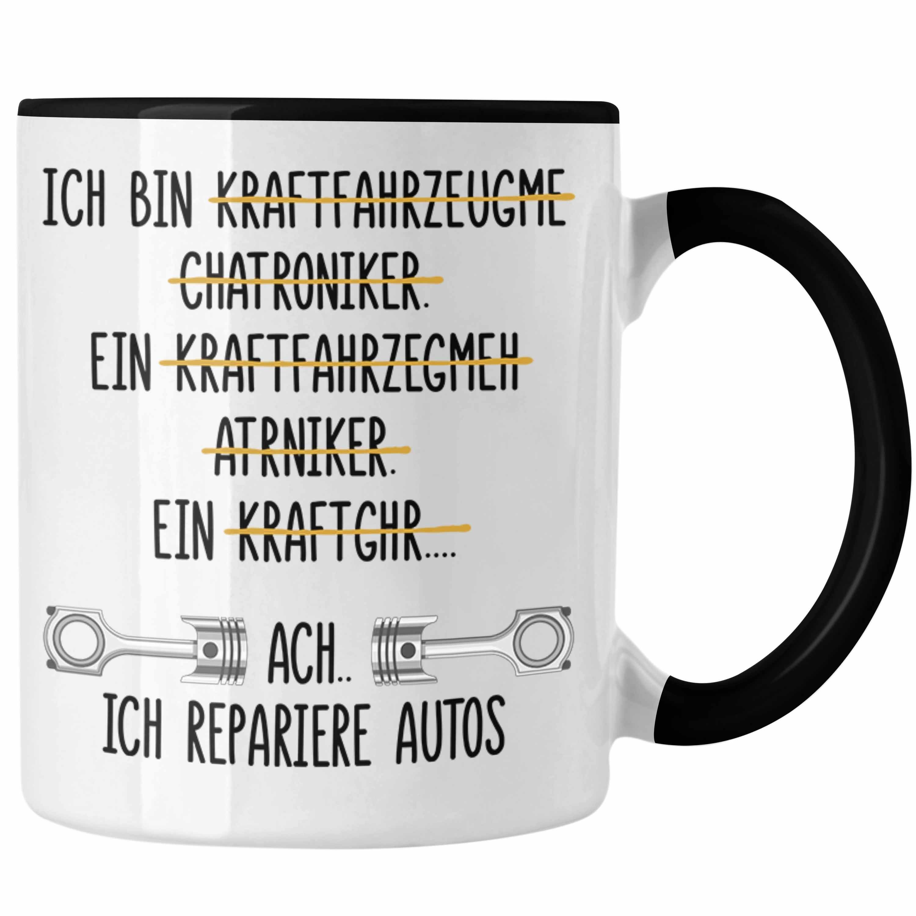 Trendation Tasse Trendation - KFZ Mechaniker Geschenk Lustig Tasse mit Spruch für Automechaniker Geschenkidee Kaffeetasse Werkstatt Schwarz
