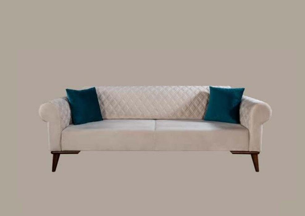 JVmoebel Sofa Dreisitzer Sofa 3 Sitz Sofas Luxus Textil Couchen Weiß Elegantes Neu, Made in Europe