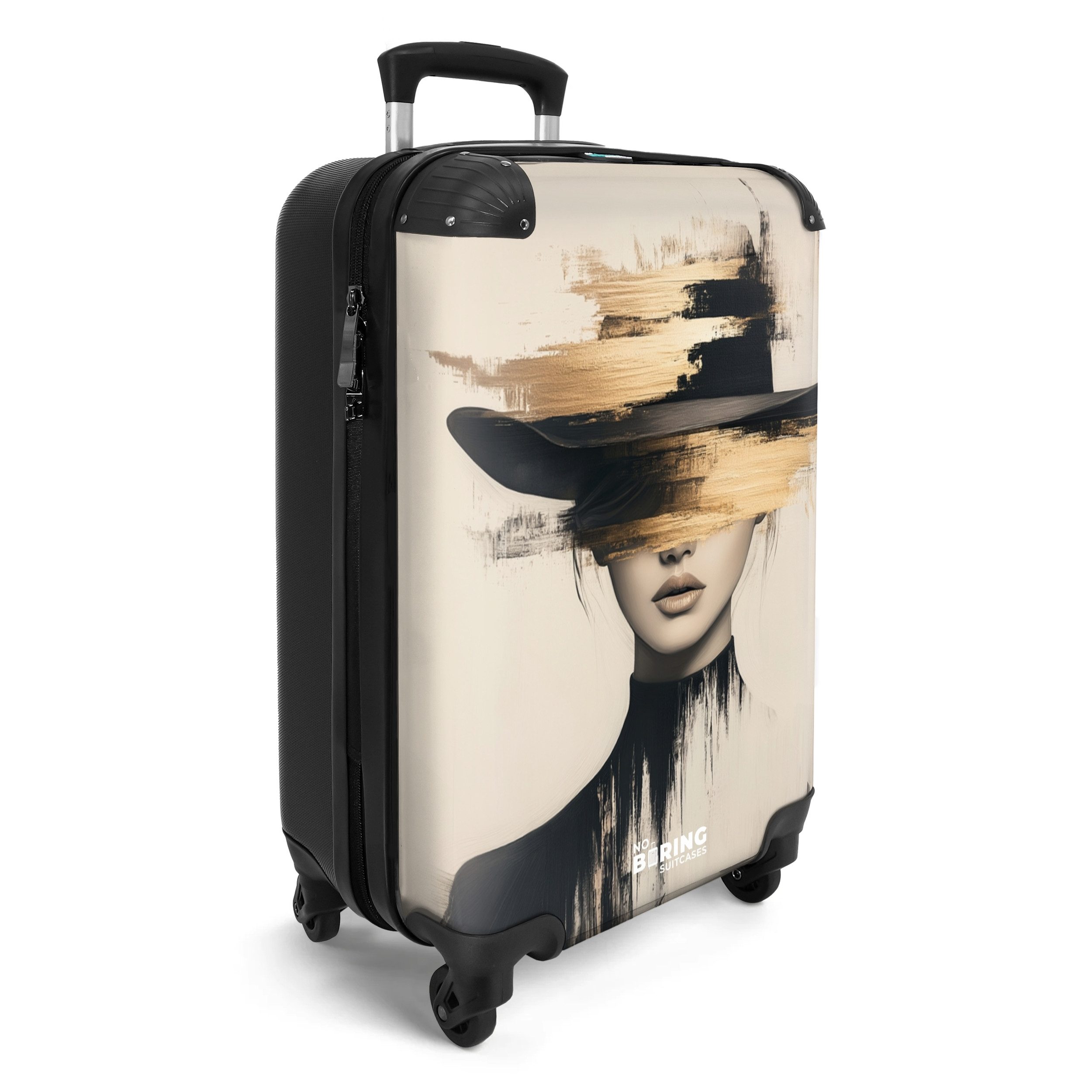 NoBoringSuitcases.com© Hartschalen-Trolley Frau mit schwarzem Hut günstig online kaufen