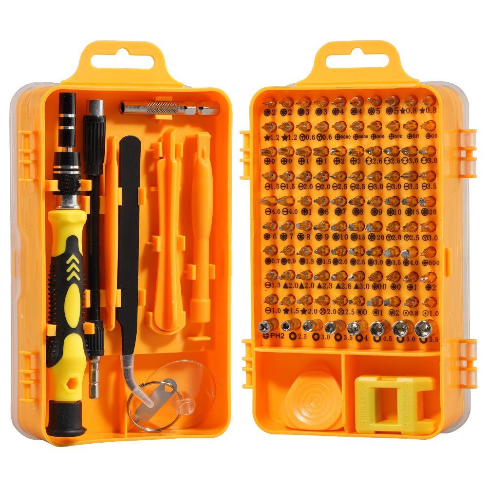 XDeer Bit-Set Schraubendreher-Set kompletter 115-teilig) -Reparaturwerkzeuge,(Satz, Handy-Computer, yellow Satz