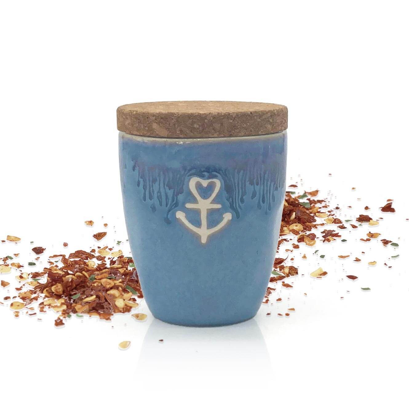 MEA LIVING Gewürzbehälter MEA living Gewürz im Steingut-Espressobecher, maritim, blau, Becherdetail: mit Anker