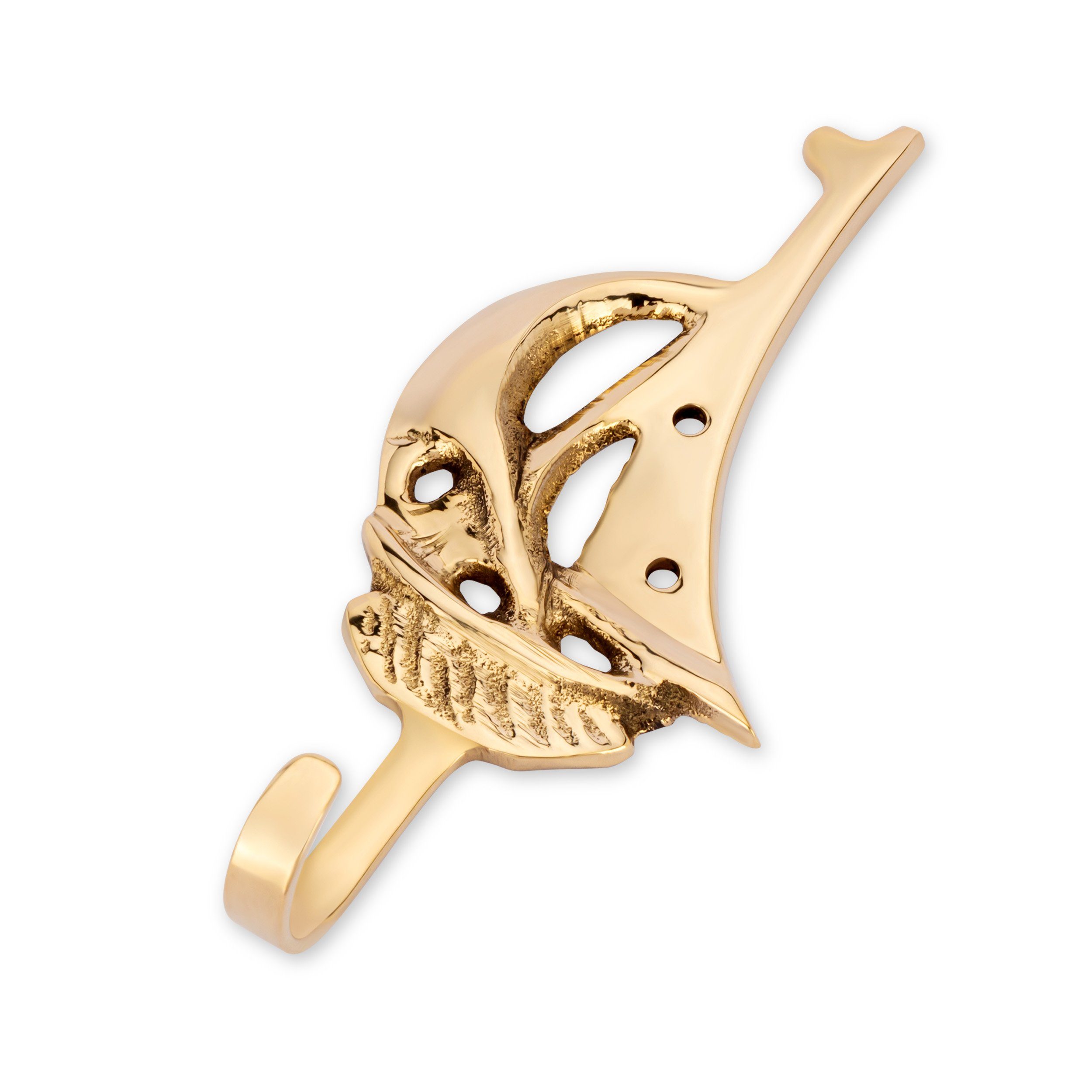 NKlaus Wandhaken Maritim Haken Boot 4x9,5cm aus Messing gold Wandhacken Türhacken Kleid, Schlüsselhaken, Handtuchhaken