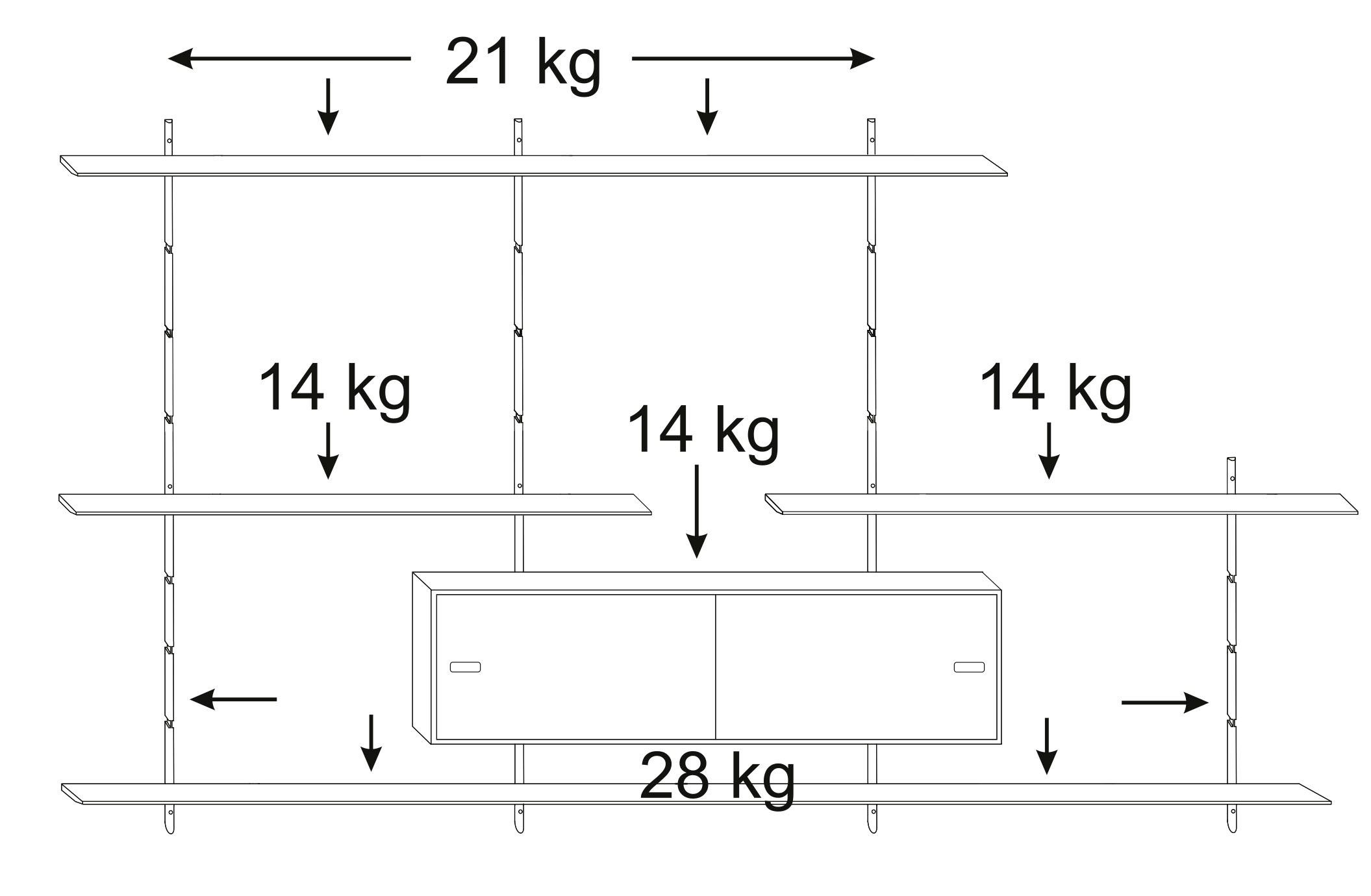 PBJ Wandregal »Less«, inklusive Mediakabinet und 1 kleinen Schrank mit Schiebetüren, Breite 220 cm-kaufen
