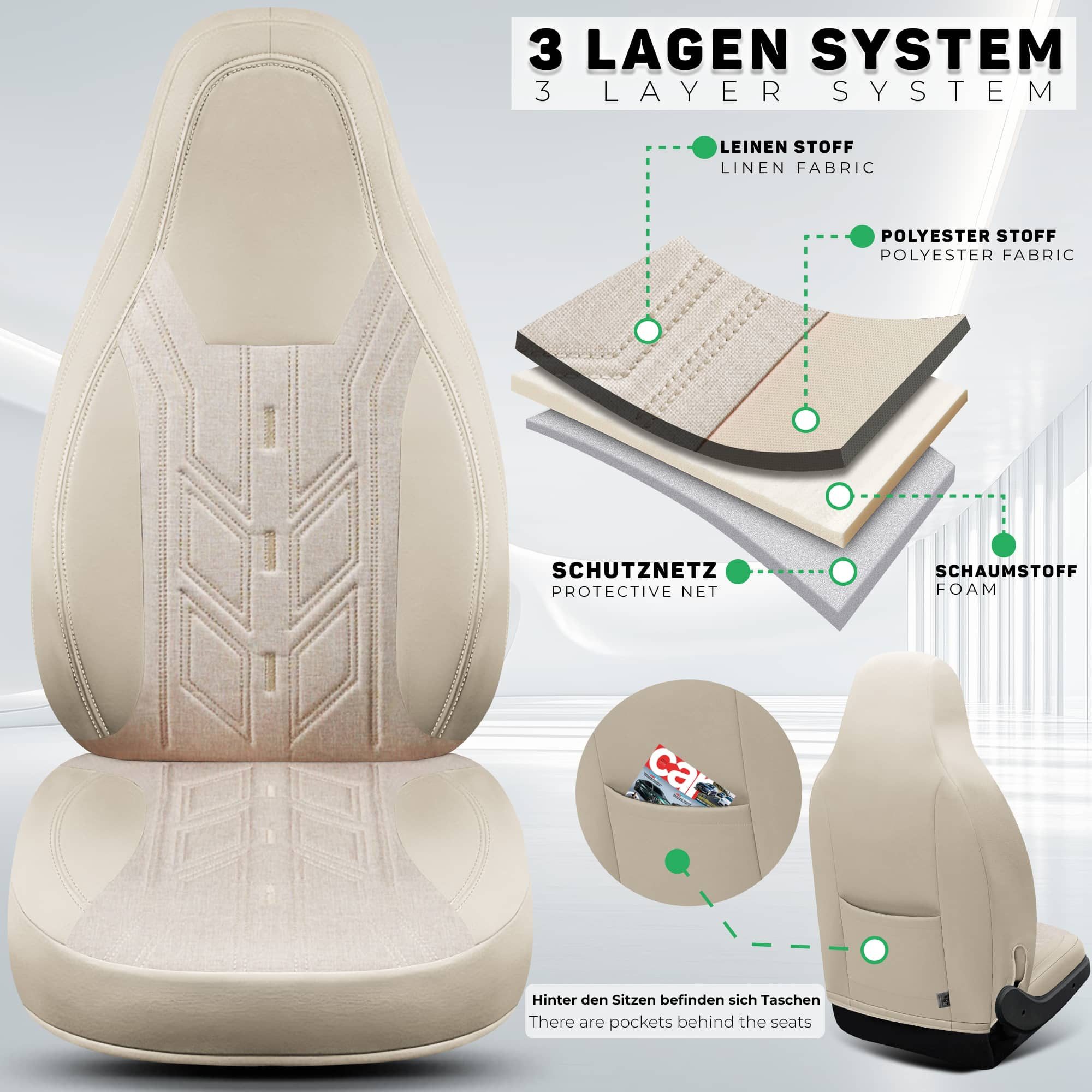 BREMER SITZBEZÜGE Autositzbezug für Clever Vans Celebration (BC5), Set, 2-tlg., Schonbezüge Sitzbezüge Fahrer und Beifahrer, in Beige