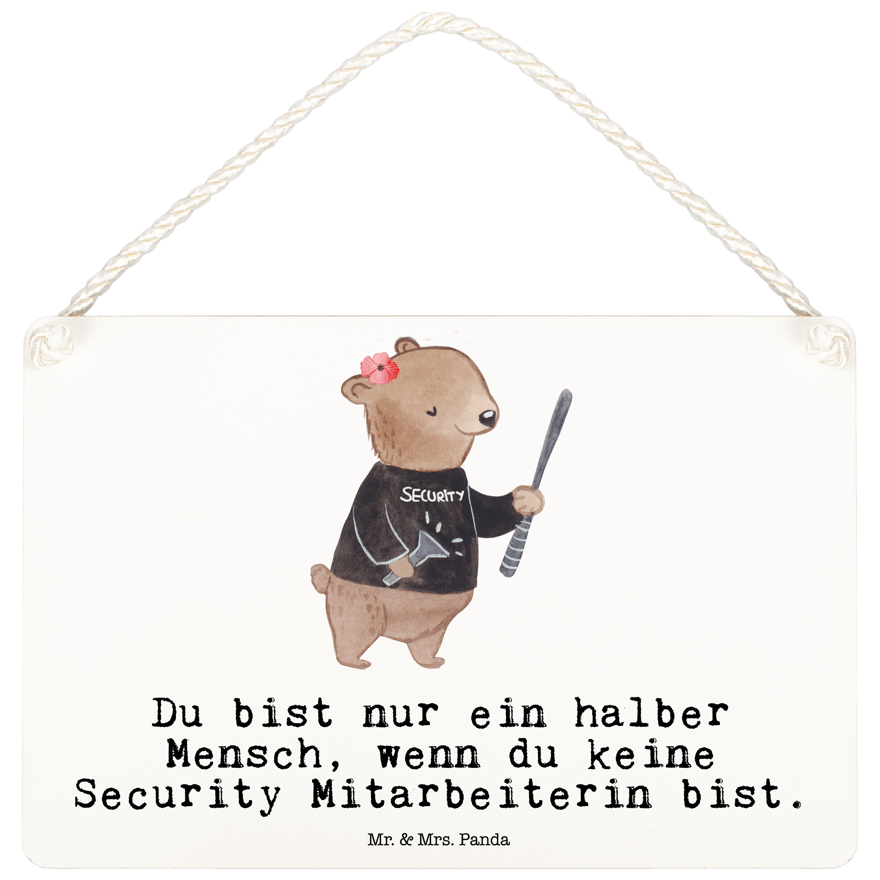 Mr. & Mrs. Panda Hinweisschild DIN A6 Security Mitarbeiterin Herz - Weiß - Geschenk, Ausbildung, Fir, (1 St), Künstlerisch bedruckt