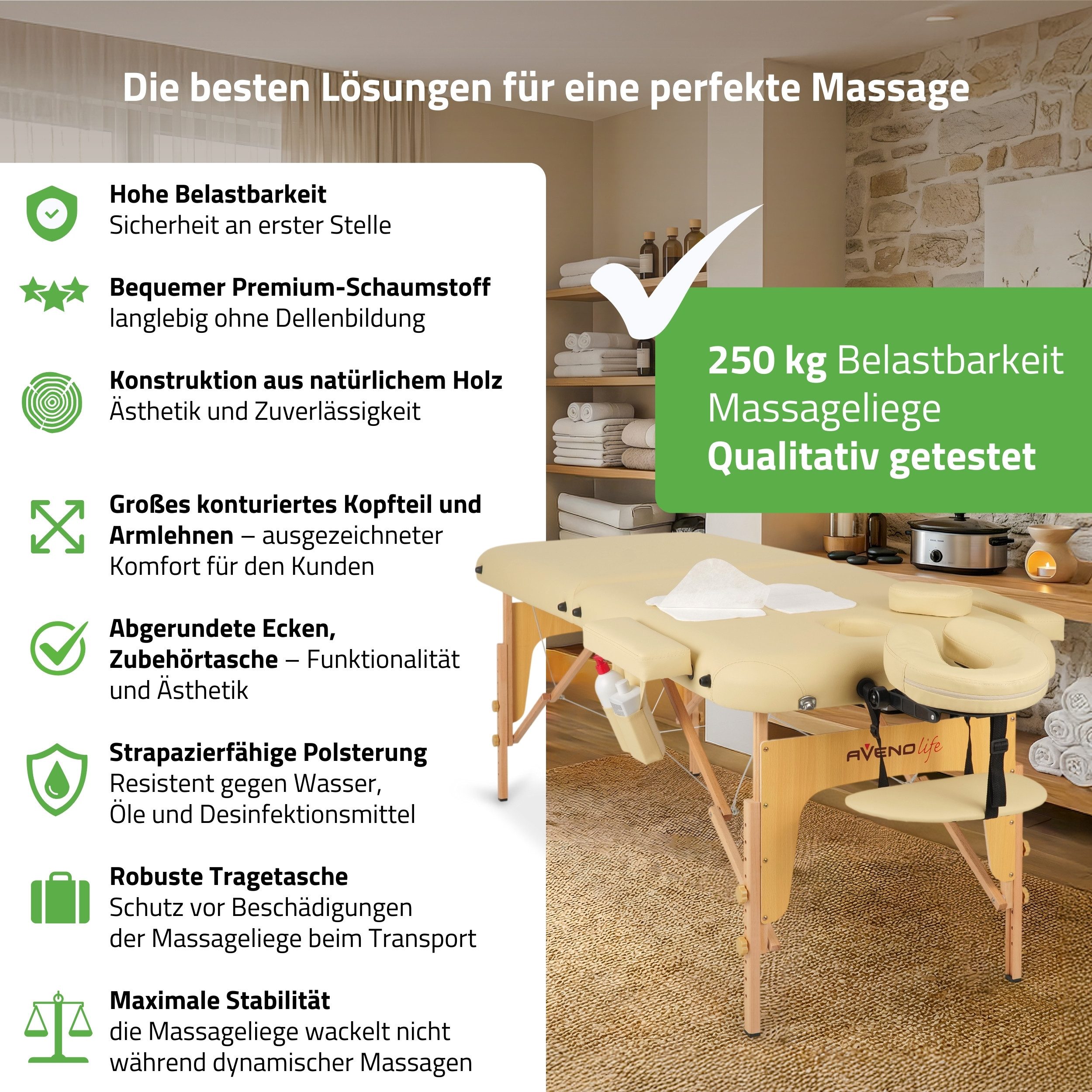 Habys Massageliege Sofia Mobile Massagetisch Tragebares Höhenverstellbar Kosmetikliege