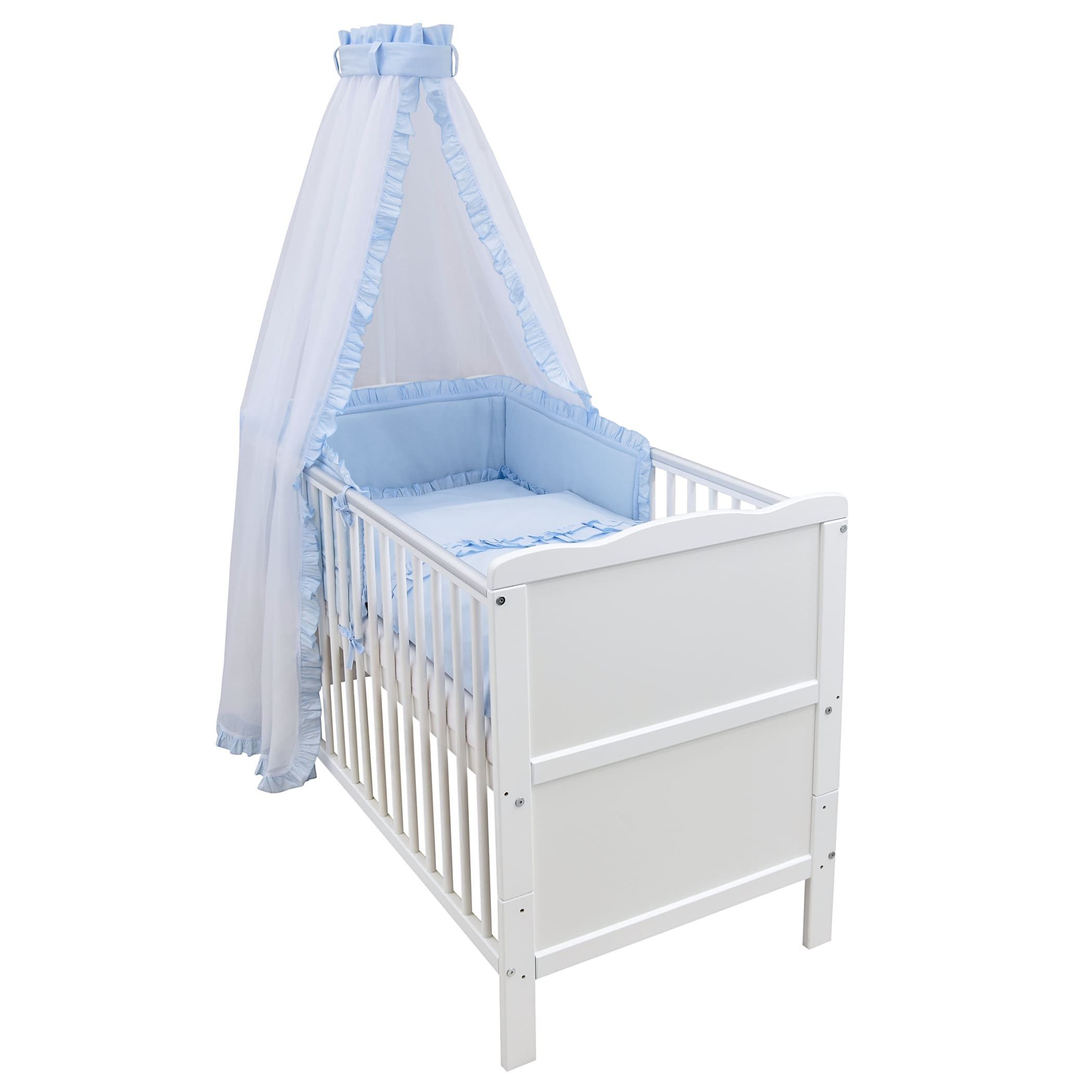 Baby-Delux Komplettbett Babybett Jack Komplettset Royal Rüsche, 10-tlg., Kinderbett 70x140 cm weiß, Bettset verschiedene Designs