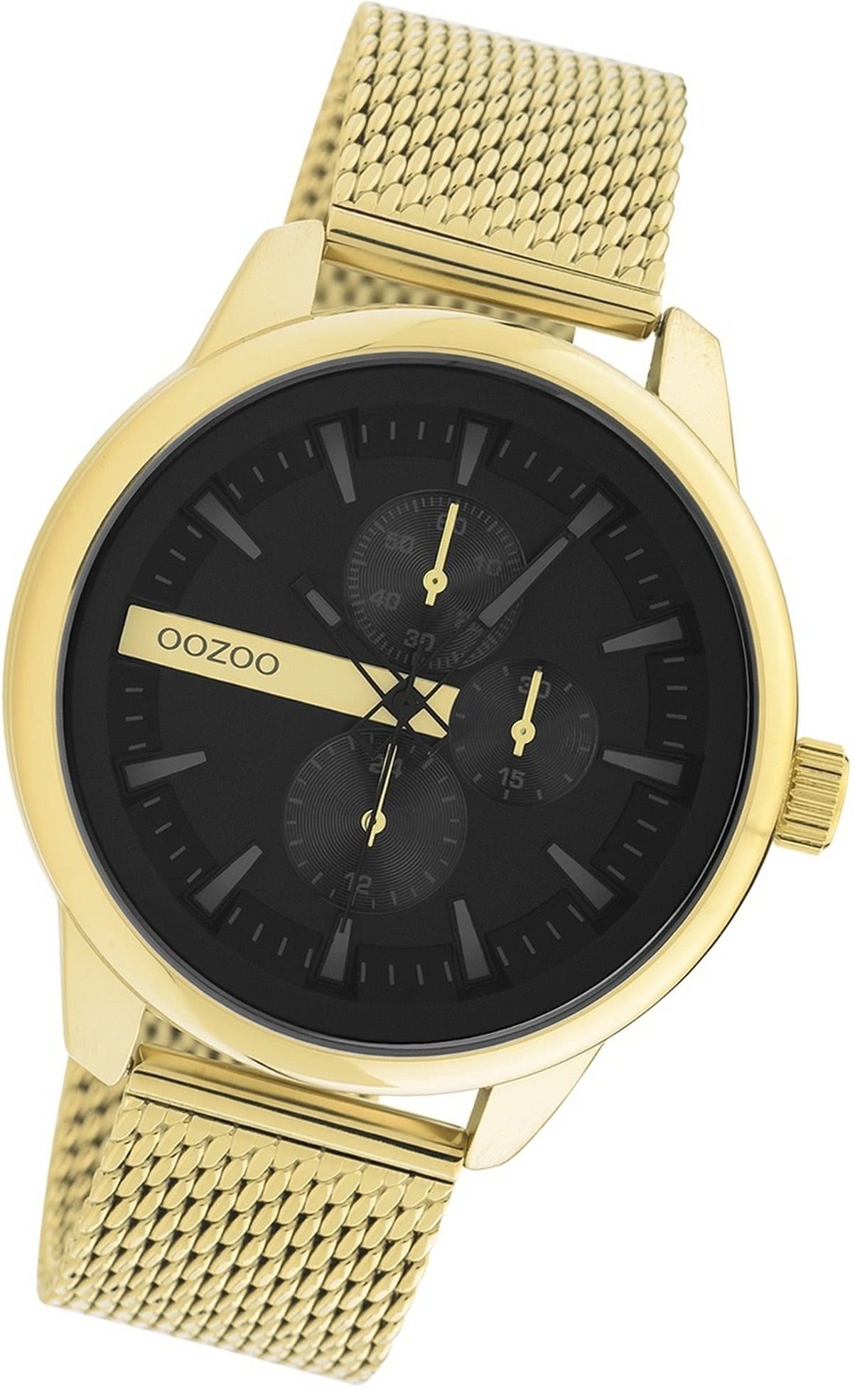 OOZOO Quarzuhr Oozoo Herren Armbanduhr Timepieces, Herrenuhr Metall, Mesharmband gold, rundes Gehäuse, groß (ca. 45mm)