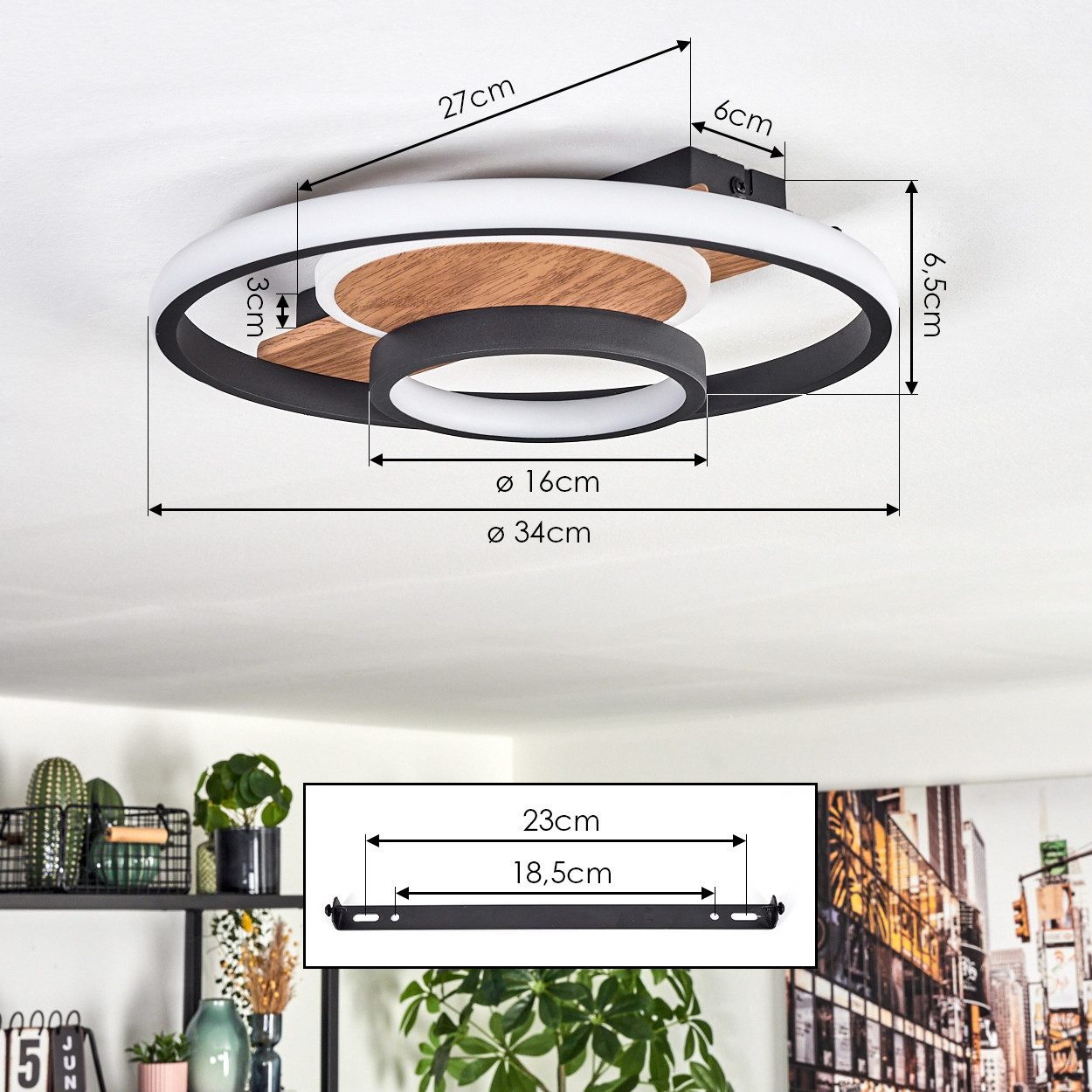 hofstein Deckenleuchte Deckenlampe aus Metall/Kunststoff in Schwarz/Holzoptik/Weiß, ohne Leuchtmittel, Leuchte im modernen Boho-Design, 24 Watt, 3000 Lumen – Bild 4 von 5