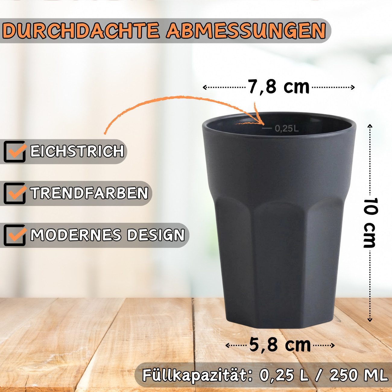 Engelland Becher ENGELLAND 6 x Kunststoffbecher 0,25 Flieder, 6-tlg., Kunststoff, spülmaschinengeeignet, bruchfest, wiederverwendbar, 250 ml, 0,25 Liter