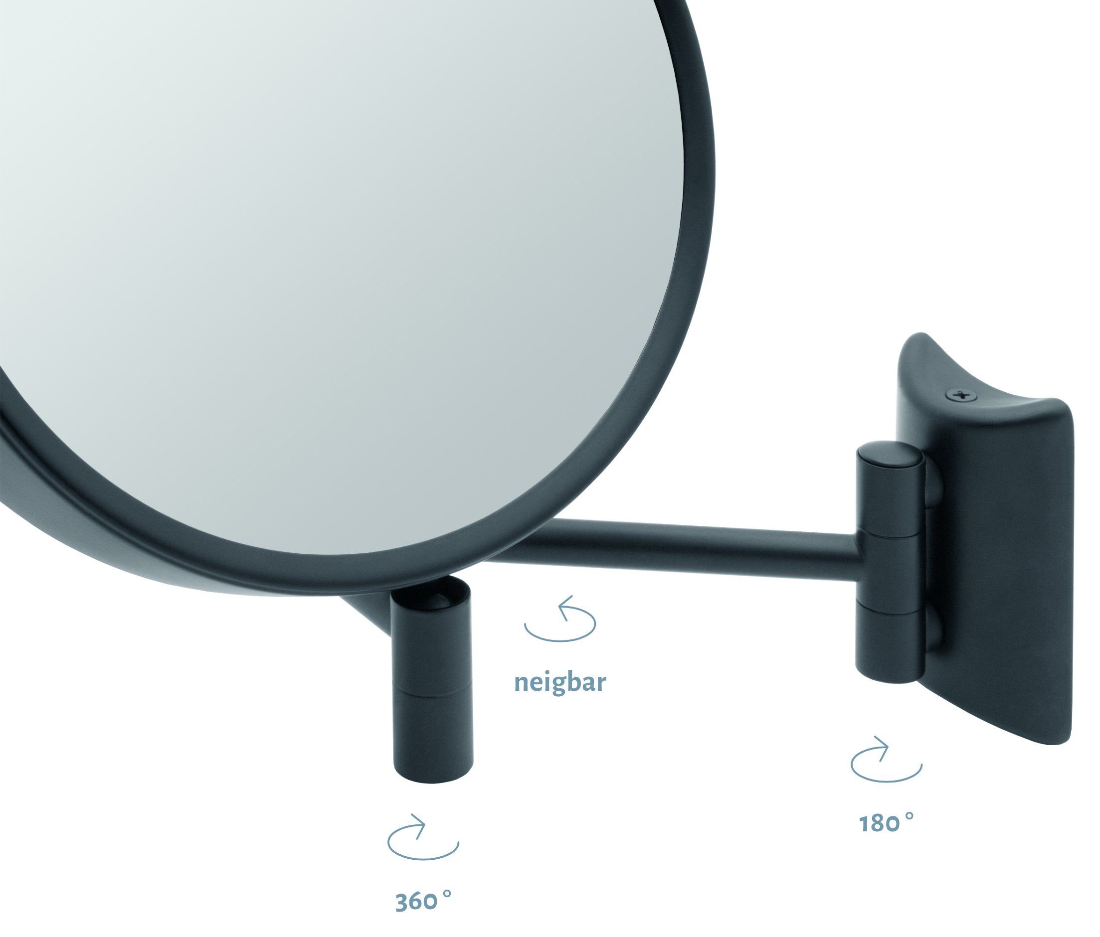 Kosmetikspiegel Vergrößerung 360° Schminkspiegel schwarz 3x/7x Imola, Rasierspiegel Libaro 2-seitig