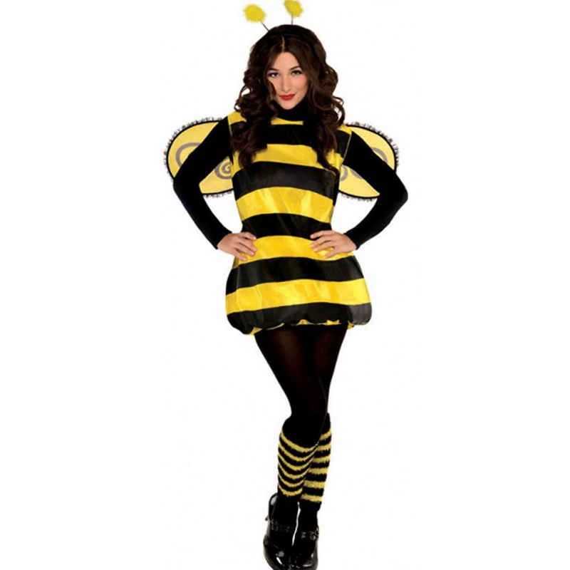 Amscan Kostüm Biene für Damen Einheitsgröße, 5-tlg. Kleid, Flügel, Haarreif, Beinwärmer