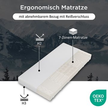 Kaltschaummatratze, Flieks, 20 cm hoch, Ergonomische Wendematratze Antirutschpartikel 7 Zonen H2/H3 90x200x20