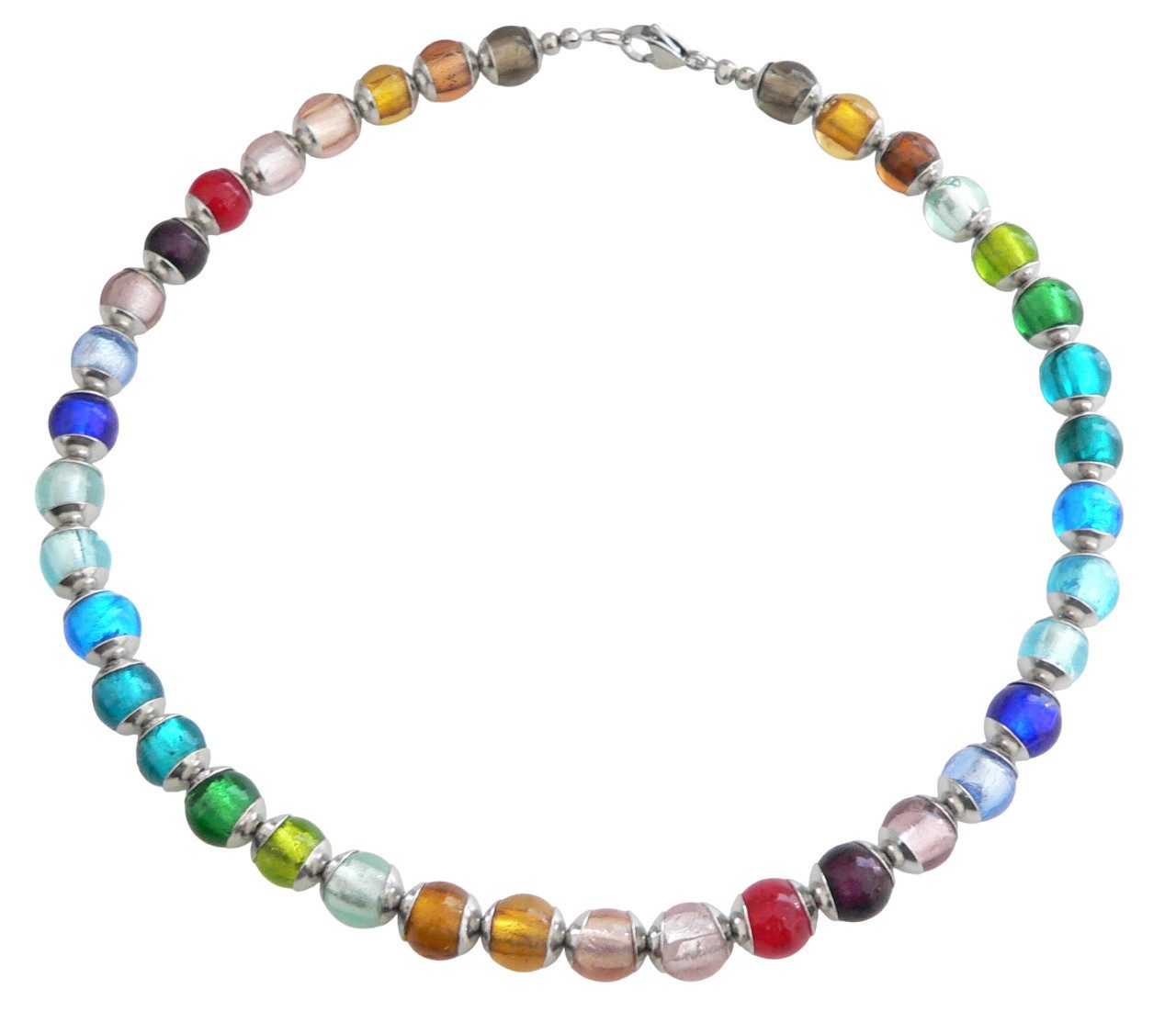 Collier 0208j Halskette Lampwork Silberfolie Perlen, 10mm
