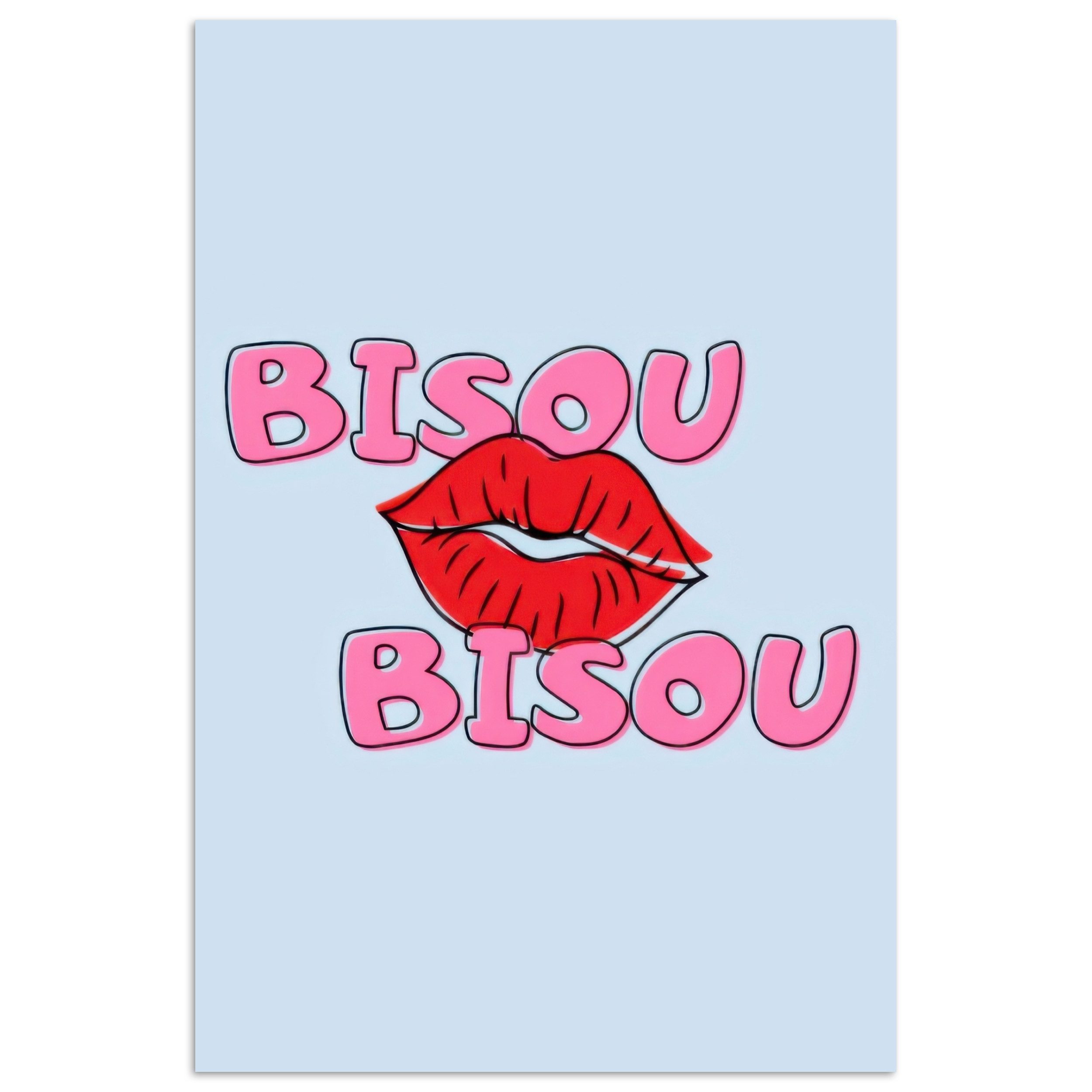 MuchoWow Poster Bisou - Blau - Rosa - Lippen, (1 St), Poster ohne Rahmen, Wandbild, Wandposter, 40x60 cm