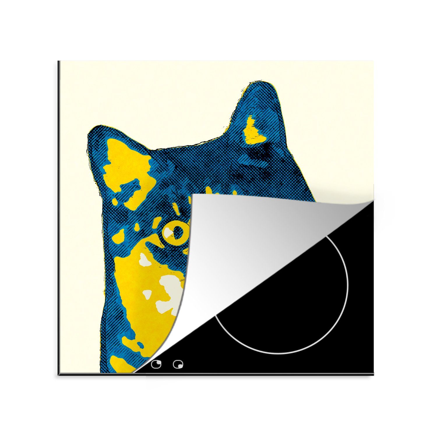 MuchoWow Herdblende-/Abdeckplatte Das Porträt einer Katze im Pop-Art-Stil, Vinyl, (1 tlg), 78x78 cm, Ceranfeldabdeckung, Arbeitsplatte für küche