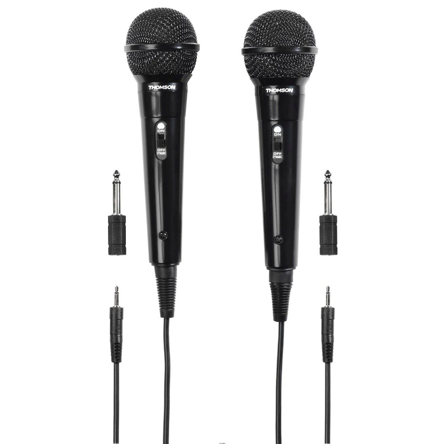 Thomson Mikrofon Set 2x Dynamisches Mikrofon kabelgebunden Schwarz (Set), 3m Kabel Party Veranstaltung DJ Mix Karaoke 3,5mm 6,35mm Stecker