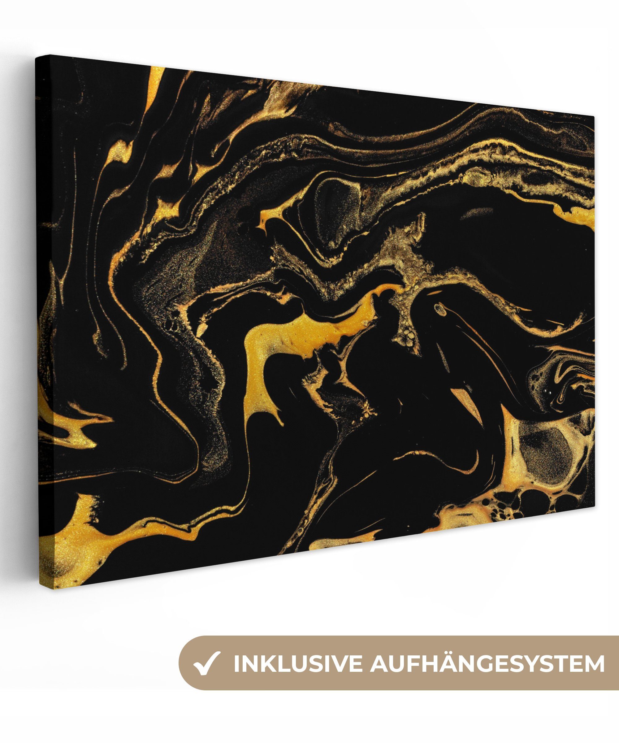 Gold Wanddeko, (1 - Leinwandbild cm Wandbild St), Leinwandbilder, 30x20 Muster Aufhängefertig, - OneMillionCanvasses® Schwarz,