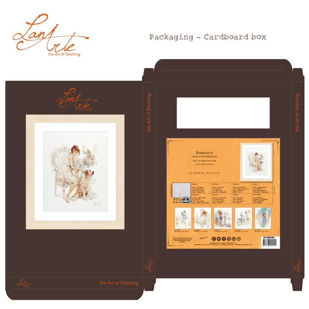 Lanarte Kreativset Lanarte PN-0007951 Mädchen im Stuhl mit Hund Kreuzstichpackung, (Set, Vervaco embroidery Kit), Made in Europe