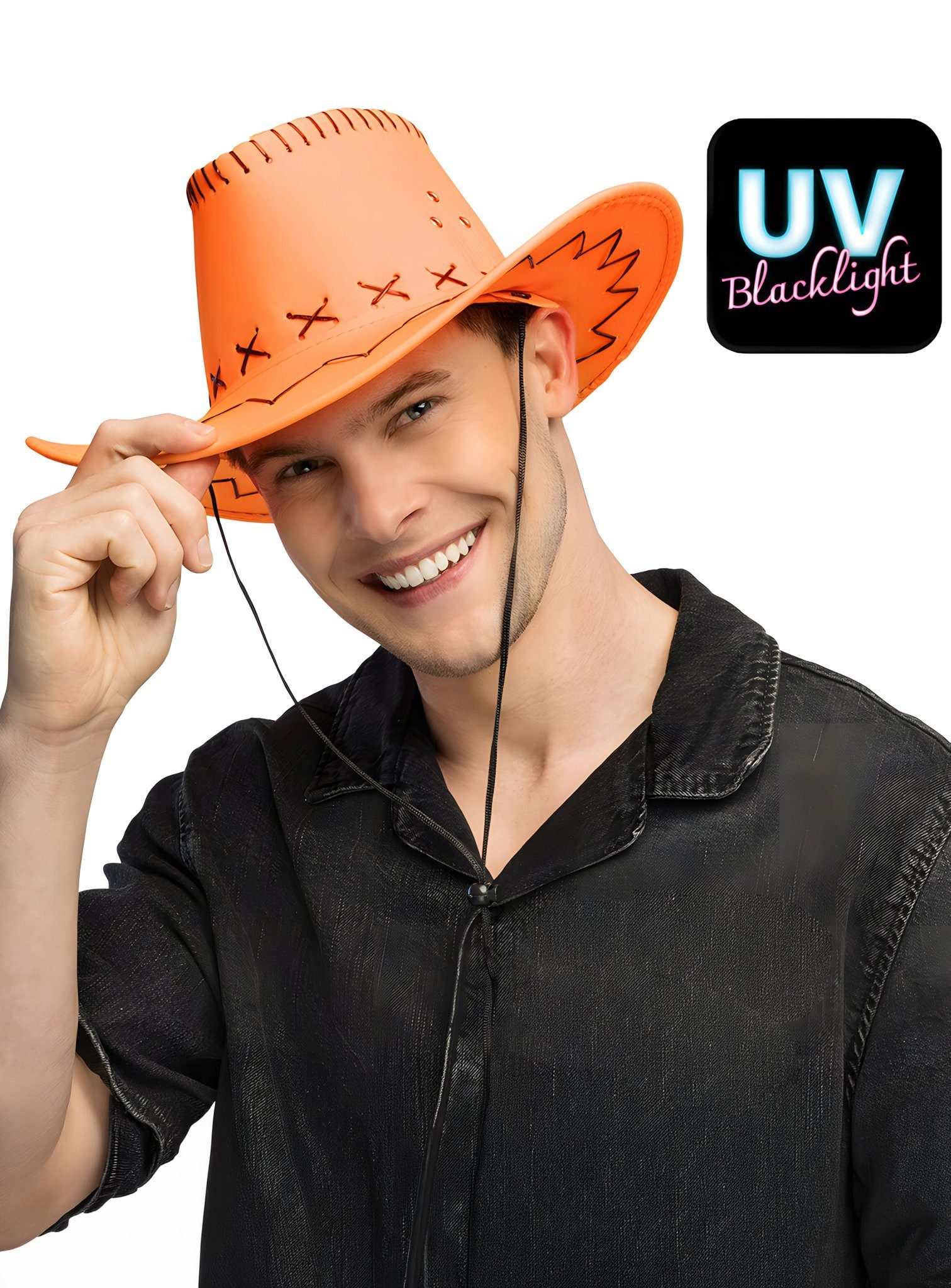 Boland Kostüm Festival Cowboyhut neon-orange, Pure Wonne: fällt auf Festivals krass auf und schützt vor Sonne!