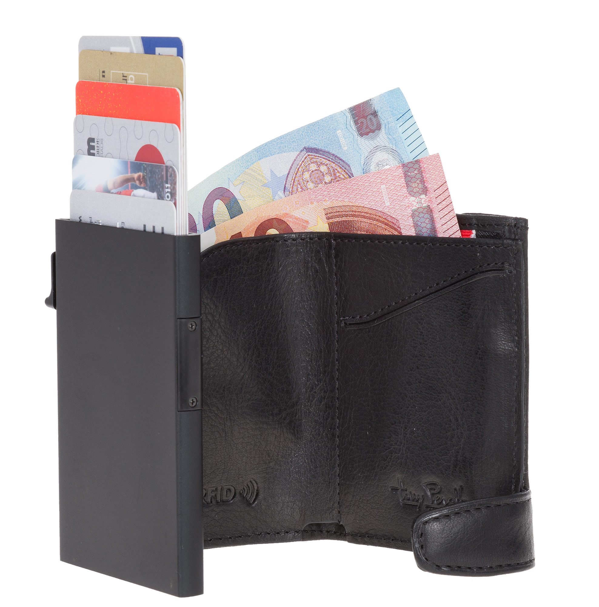 Tony Perotti Mini Geldbörse Geldbeutel Kartenbörse Damen Herren Smart Wallet Furbo RFID Schutz, Portemonnaie Lederbörse klein Börse echtes Leder + Schlüsselbörse