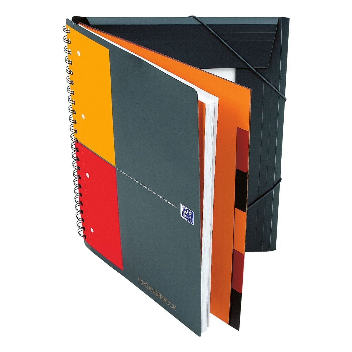 OXFORD Collegeblock International Organiserbook, A4+, 80 Blatt, kariert, Register, Sortierfächer, gelocht