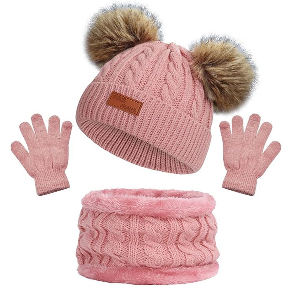 Coonoor Filzhut Kinder Unisex Strickmütze Winter Warme Schal Handschuhe Set für Kinder 1-5 Jahre