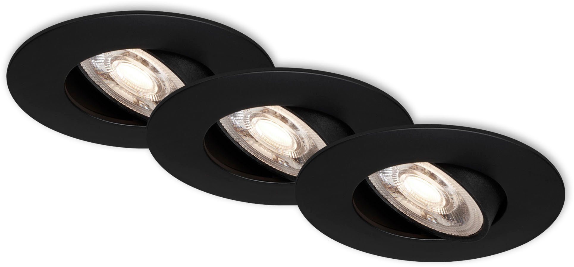 Briloner Leuchten LED Einbauleuchte 7048035 KULANA, LED fest integriert, Warmweiß, 3er Set, ultraflach, schwenkbar, stufenlos dimmbar, schwarz