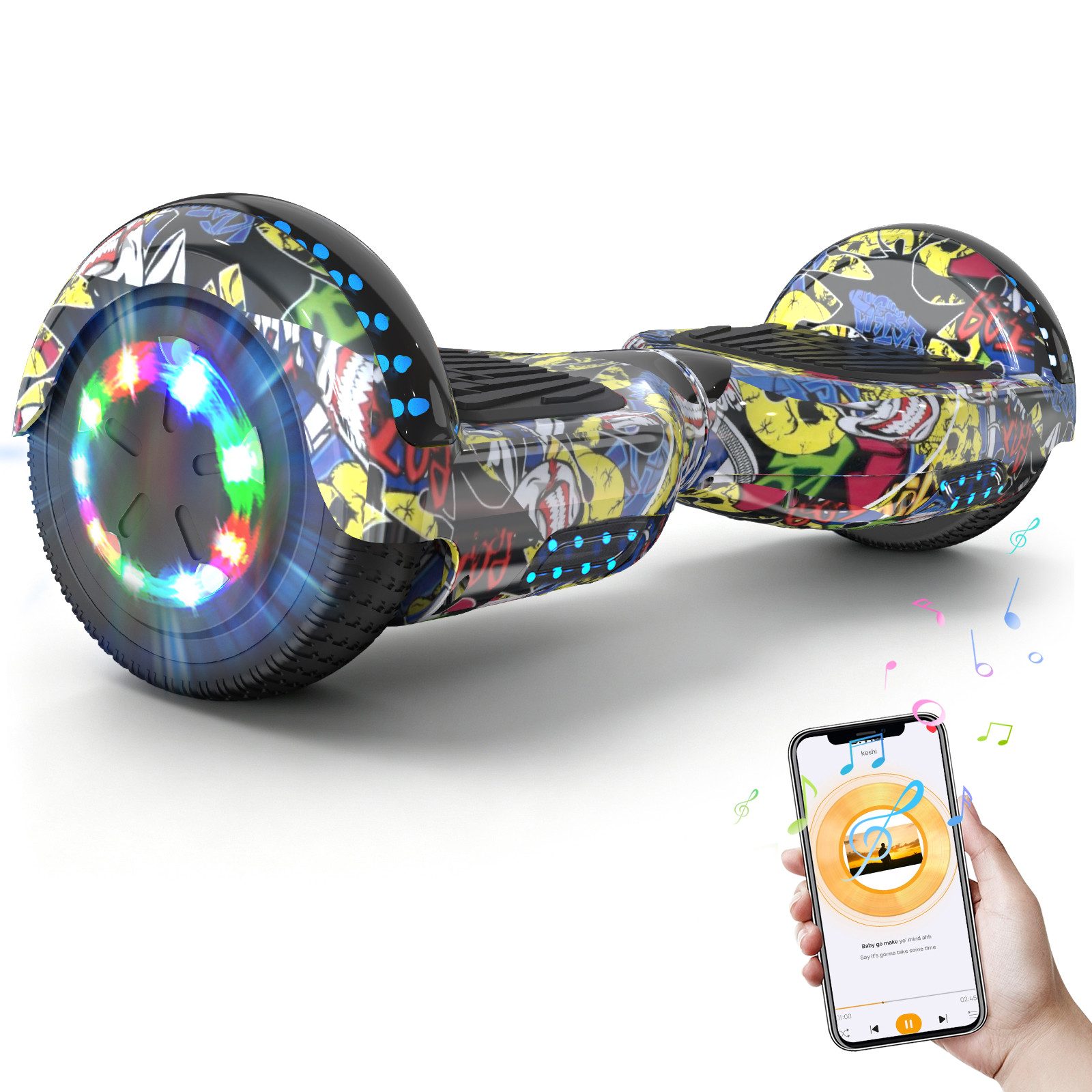 RCB Balance Scooter JD5JD6, 6,5 Zoll Zweimotoren Hoverboard mit LED-Leuchten und Bluetooth, 120,00 W, 15.00 km/h, bis zu 10 km Reichweite, keine Straßenzulassung