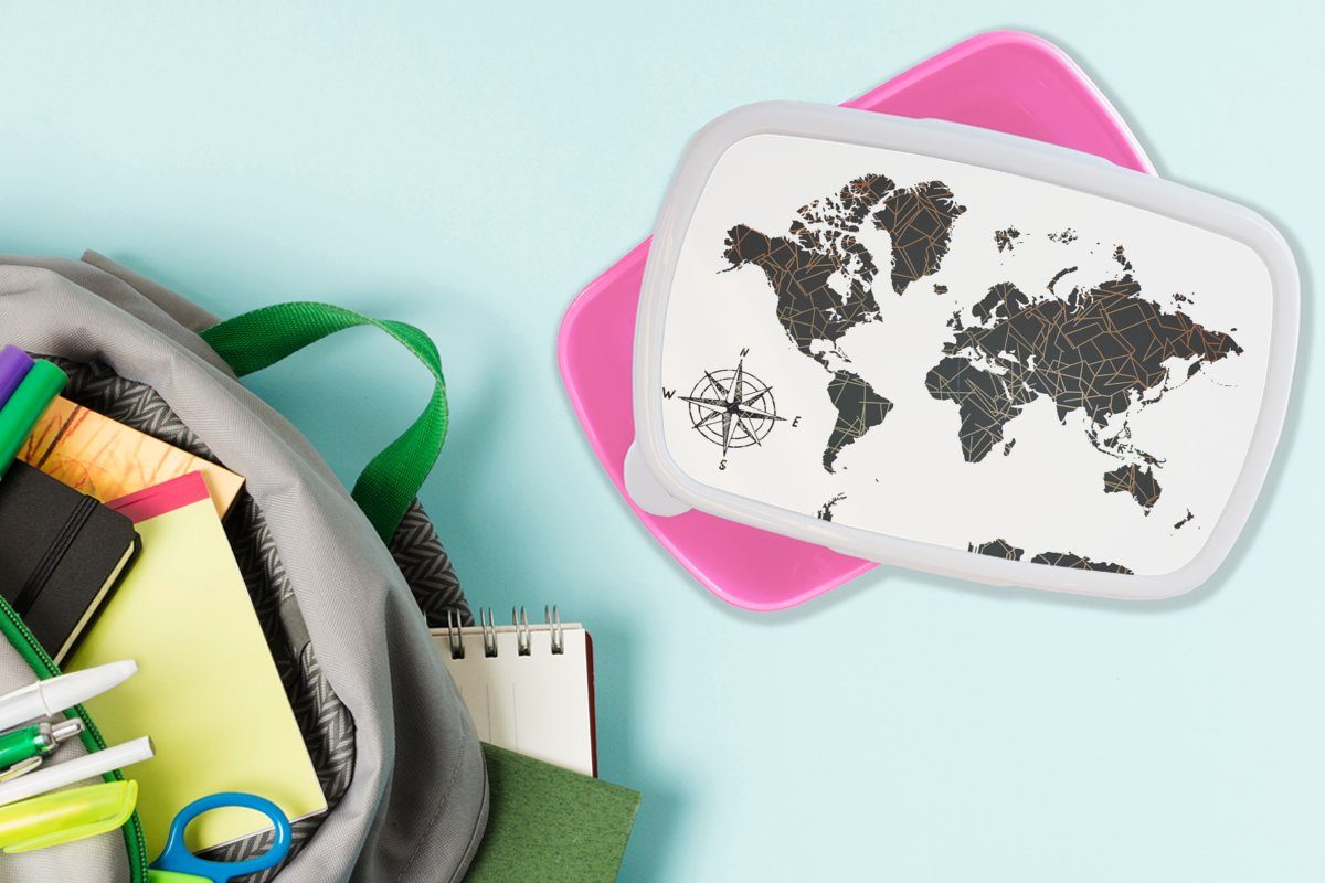 - MuchoWow Brotbox Weltkarte Erwachsene, Kinder, Kunststoff rosa Lunchbox (2-tlg), Kunststoff, Weiß - für Brotdose Kupfer, Schwarz Mädchen, Snackbox, -