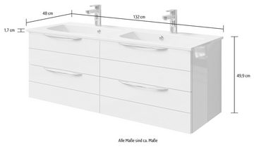 Saphir Waschtisch Serie 6025 Mineralmarmor-Waschtisch mit Unterschrank, 132 cm breit (2-St), Doppel-Waschplatz mit 4 Schubladen, hängend, verschiedene Ausführungen