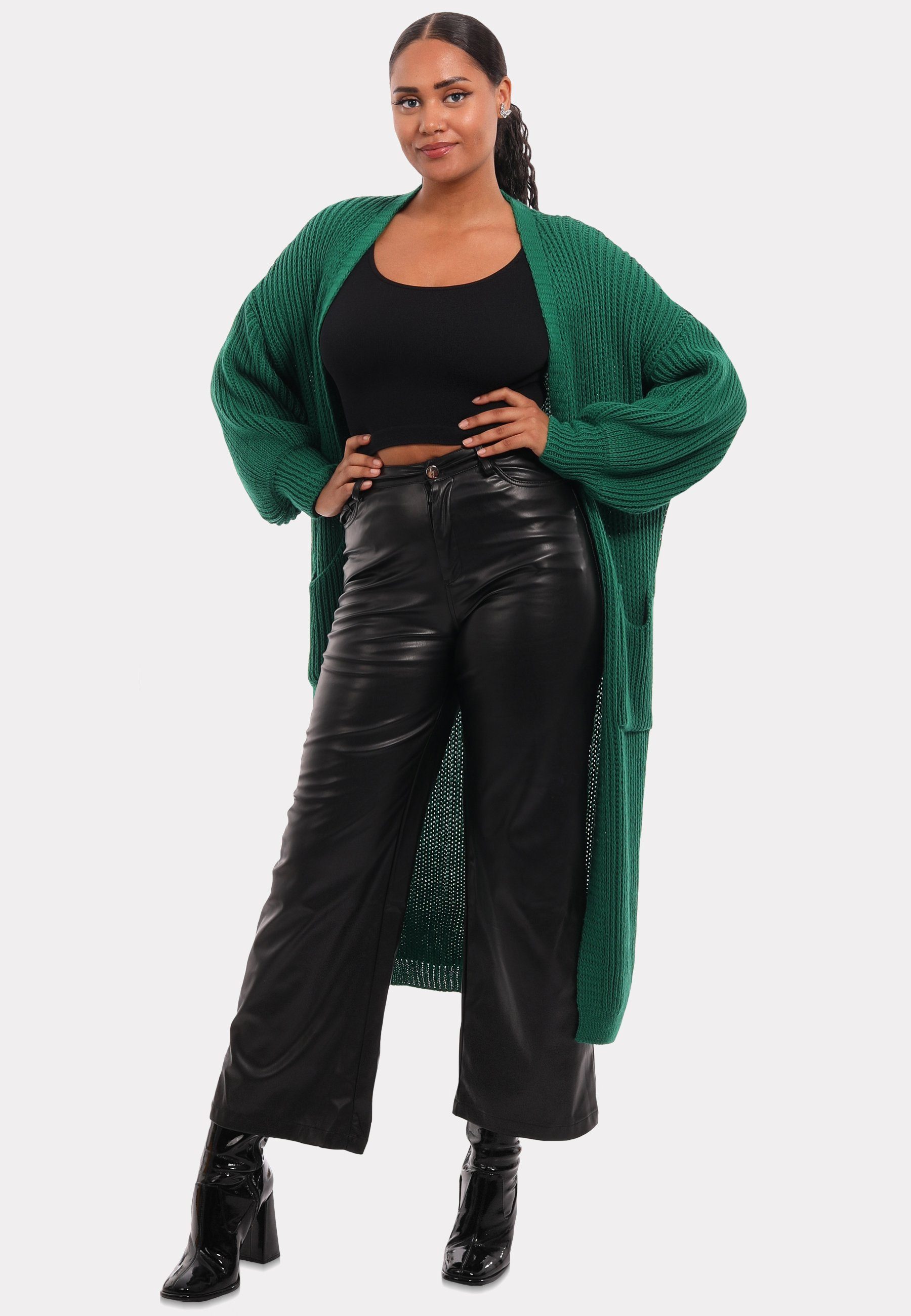 YC Fashion & Style Cardigan mit Basic grün Cardigan Unifarbe, Verschlusslos aufgesetzten Taschen in Strickjacke