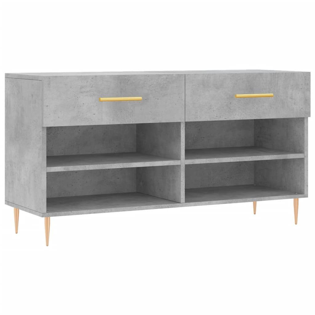 furnicato Schuhbank Betongrau 102 x 35 x 55 cm aus Holzwerkstoff und Eisen (1-St), Stabile Sitzbank mit 2 Schubladen, 4 Fächern und Wandhalterung