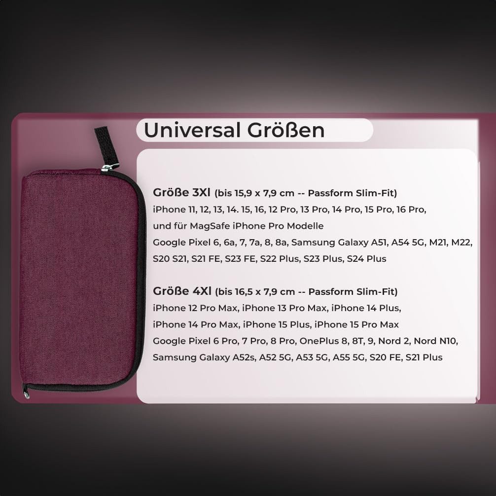 XiRRiX Handytasche für Smartphone - universal Handyhülle mit Handschlaufe (kompatibel mit z.B. Iphone 15 Pro, 16 Pro, 17 Pro, Hülle mit Reißverschluss), Softcase für besten Schutz Dank Polsterung mit Stoßdämpfung