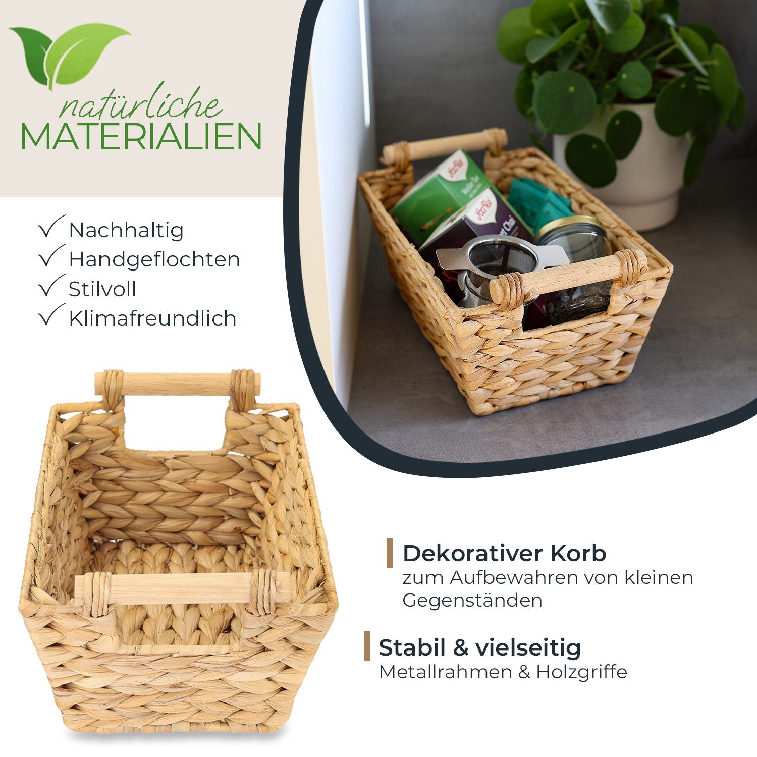 HMF Aufbewahrungskorb Aufbewahrungskorb mit Holzgriffen, Korb geflochten au günstig online kaufen