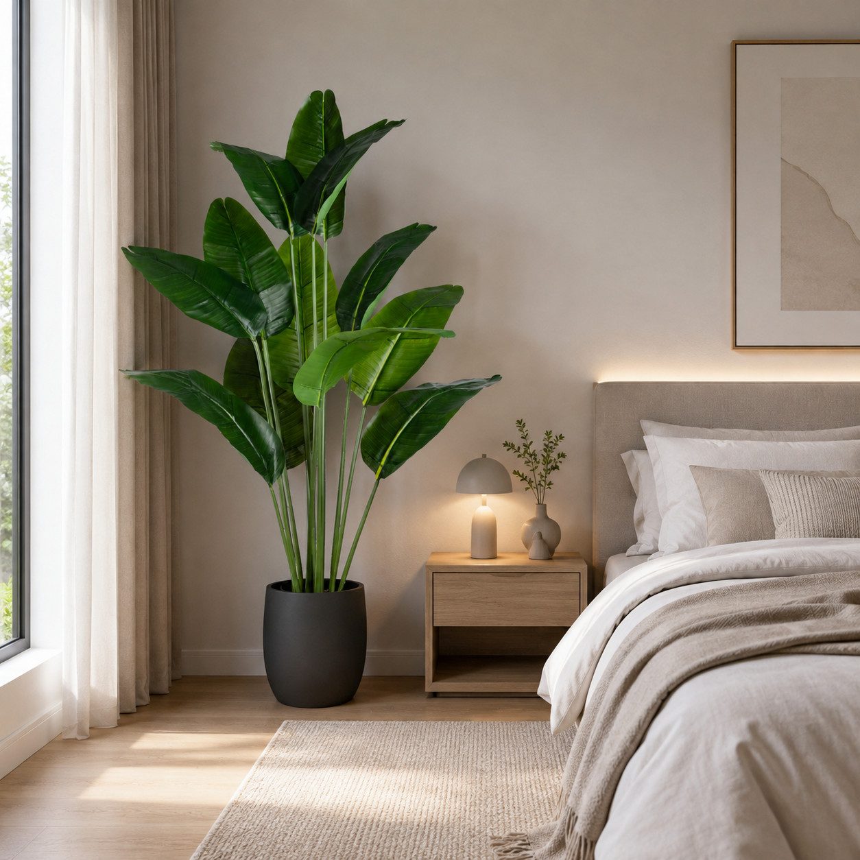 Kunstpalme Künstlicher Bananenbaum mit Topf, Kunstpflanze, Kunstbaum Banane Bananenbaum, PASCH