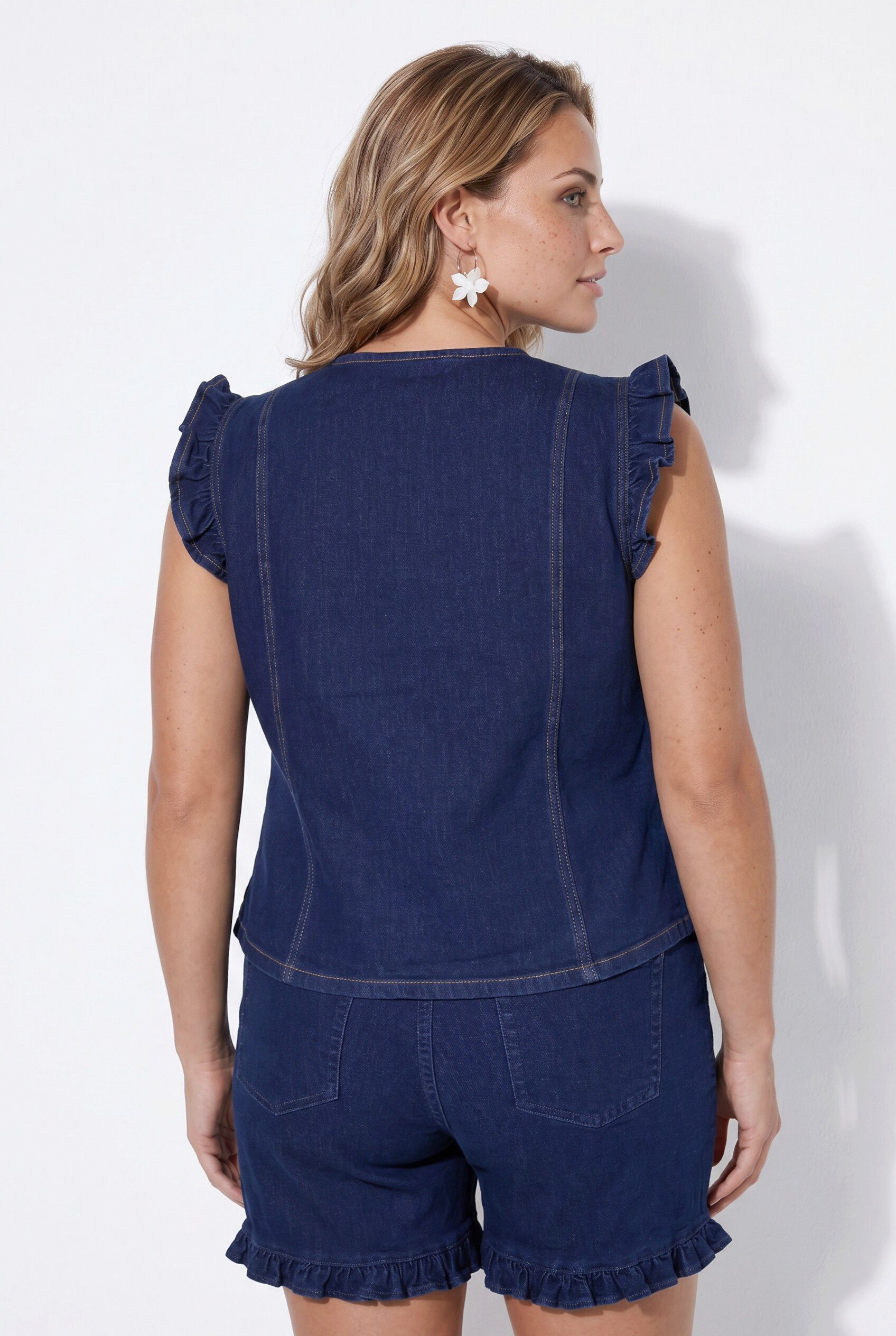 Angel of Style Steppweste Jeans-Weste Stretchdenim Schulterüsche