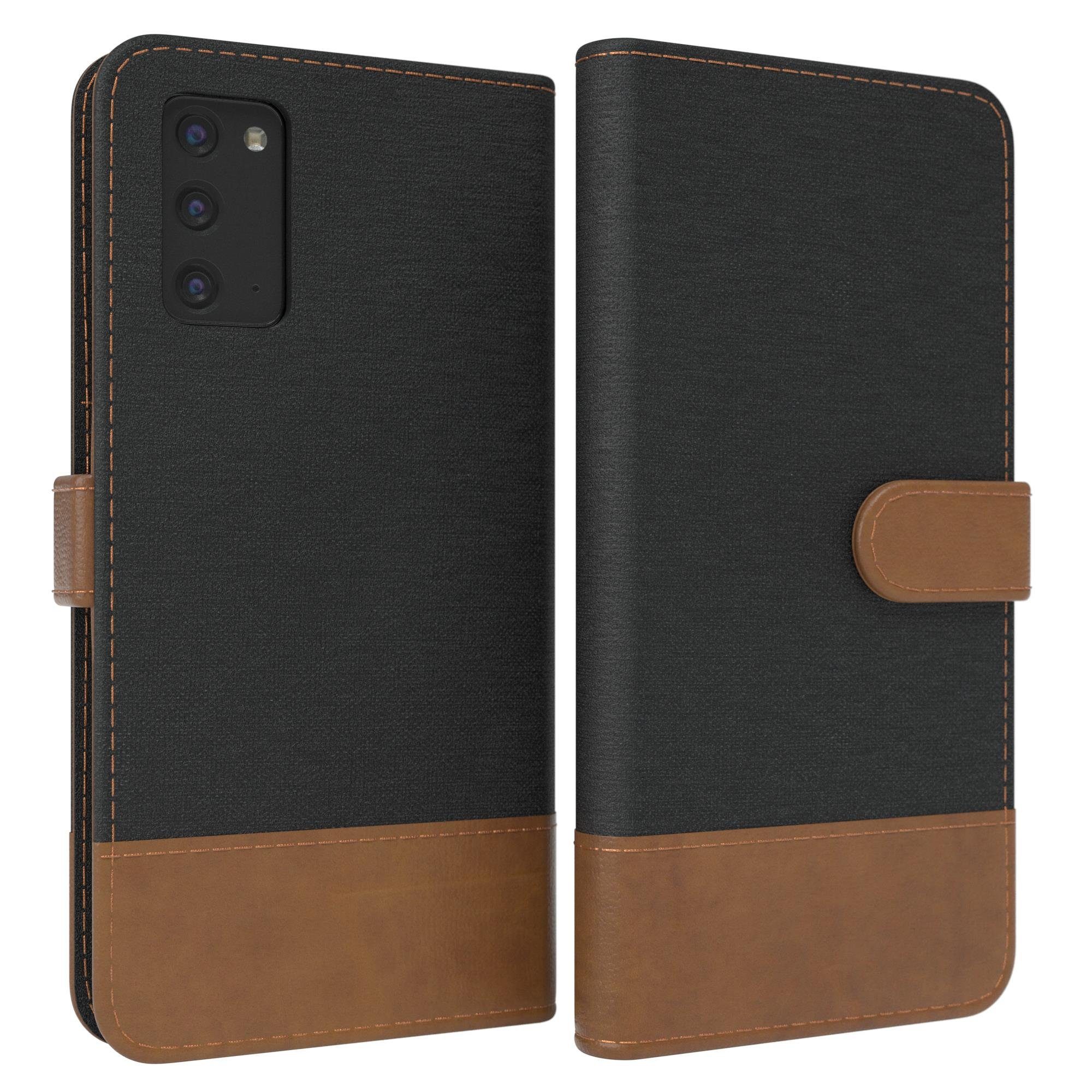 EAZY CASE Handyhülle Bookstyle Jeans für Samsung Galaxy Note 20 6,7 Zoll, Handytasche Jeans mit Standfunktion und Visitenkartenfach Schwarz