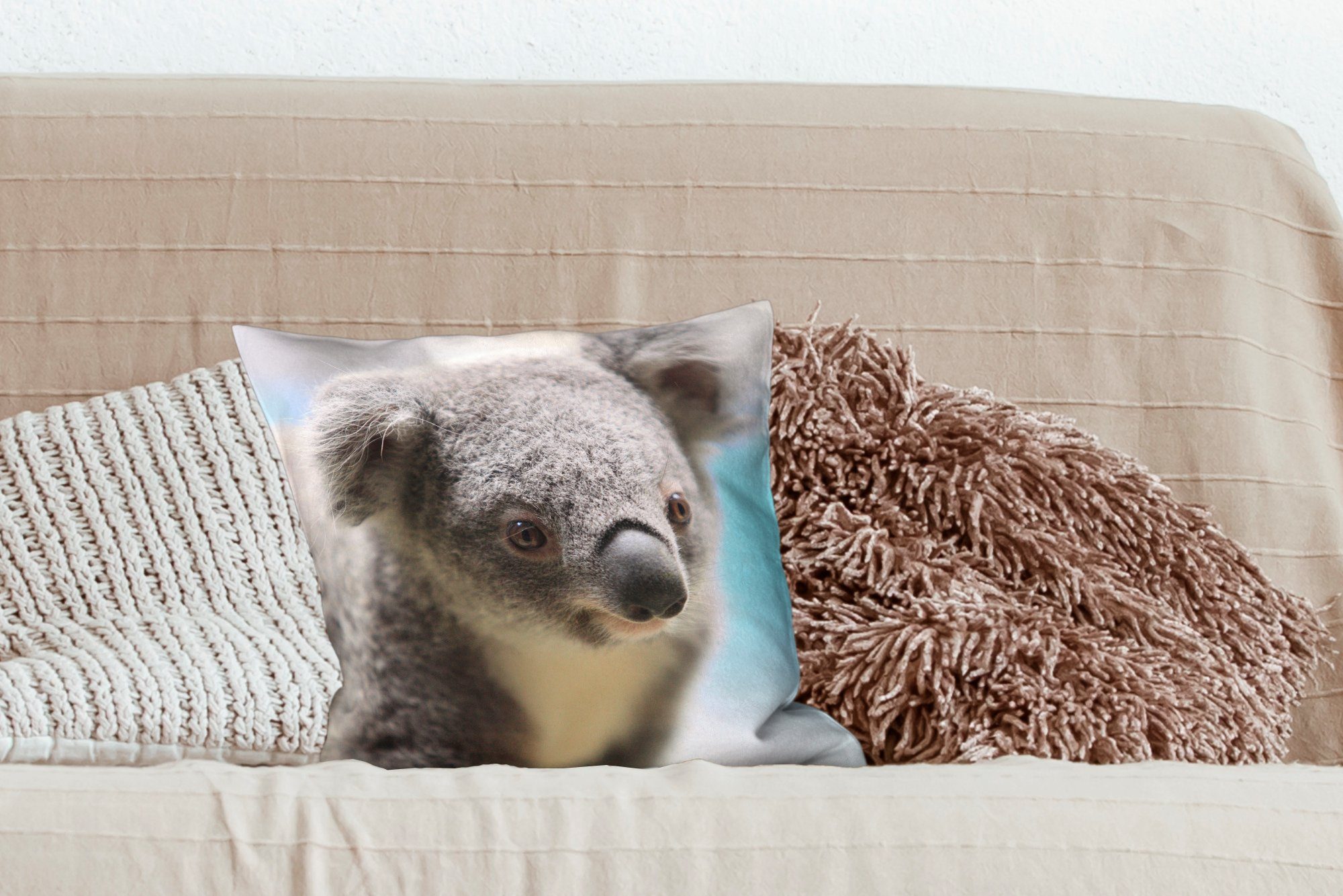 Koala - MuchoWow Füllung - mit für Deko, Jungen Zierkissen Wohzimmer, - Tier Sofakissen Schlafzimmer, Dekokissen Porträt - Mädchen, - Kinder