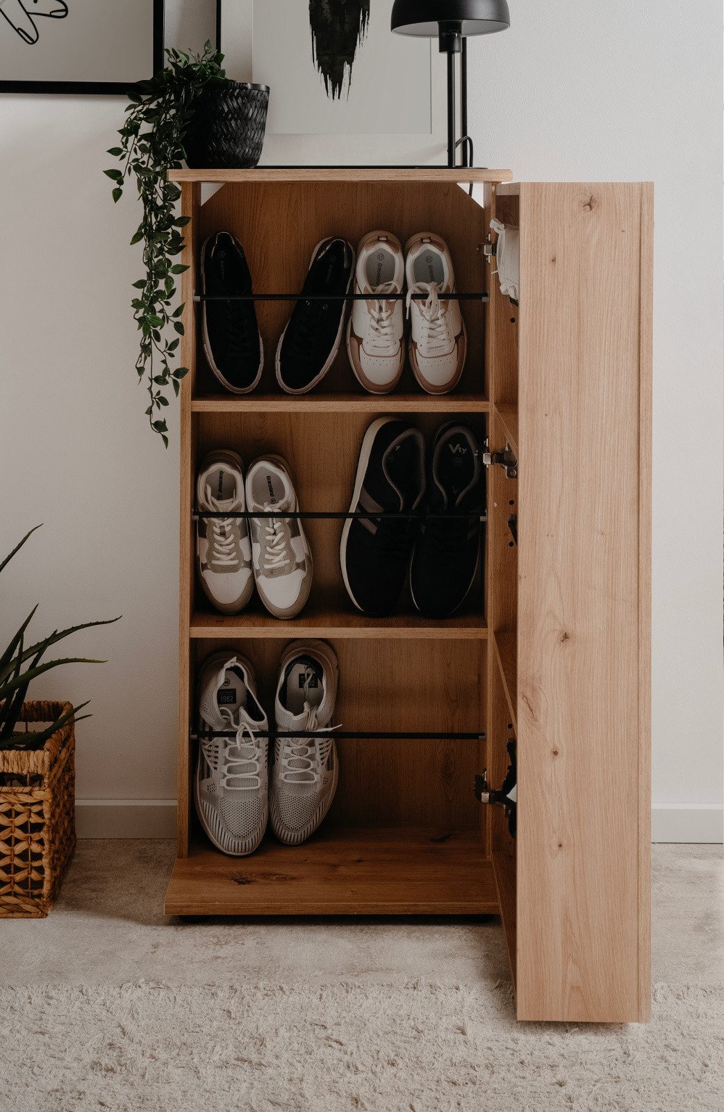 Furn.Design Schuhschrank Logu (Kommode in Eiche Artisan, ausklappar, 50 x 110 cm) bis zu 12 Paar schuhe