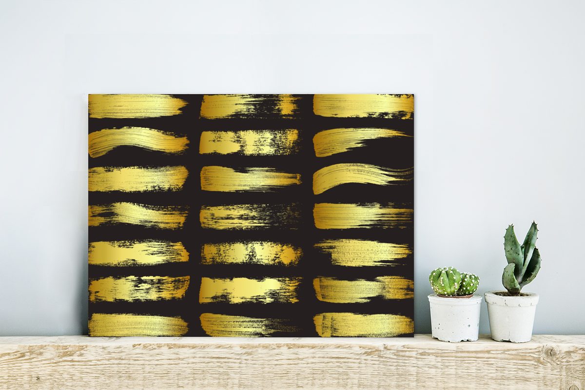 MuchoWow Metallbild Goldene Streifen auf schwarzem günstig online kaufen