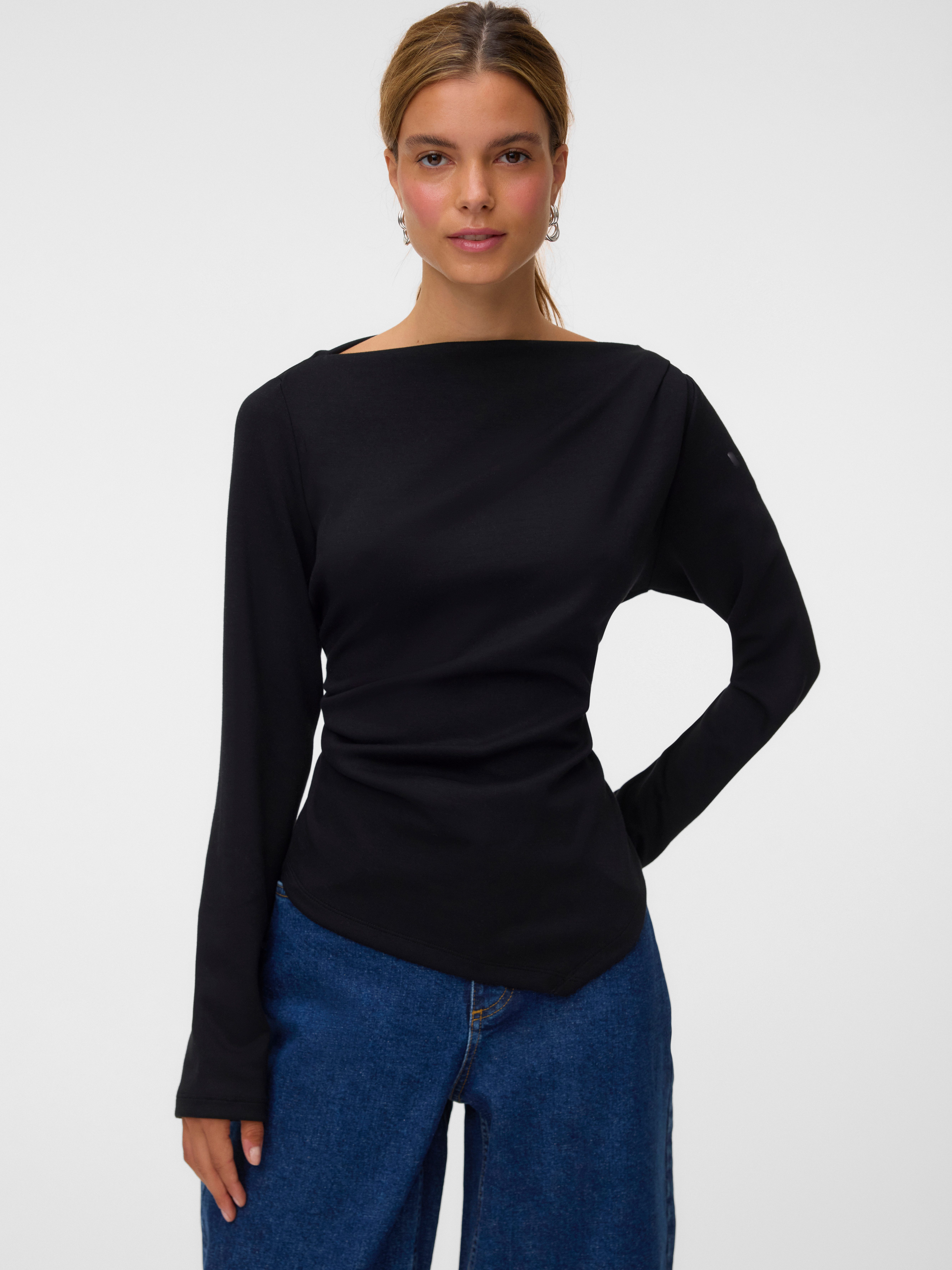 Vero Moda Langarmshirt VMMILLE LS BOATNECK SHORT TOP JRS NOOS Materialmix, regular fit
