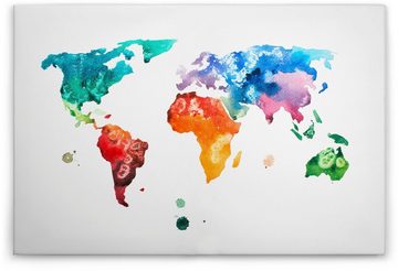A.S. Création Leinwandbild Colourful World, Weltkarte (1 St), Atlas Weltkarte Bunt Aquarell Keilrahmen Bild