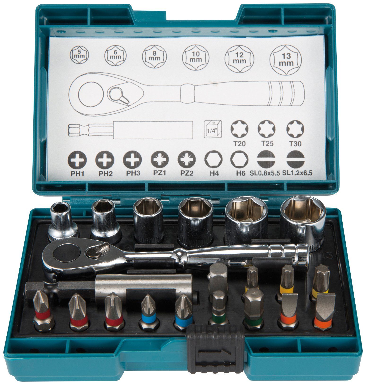 in B-54081, Kunststoffbox Bit-Set 21-St., inkl. Ratsche, Makita