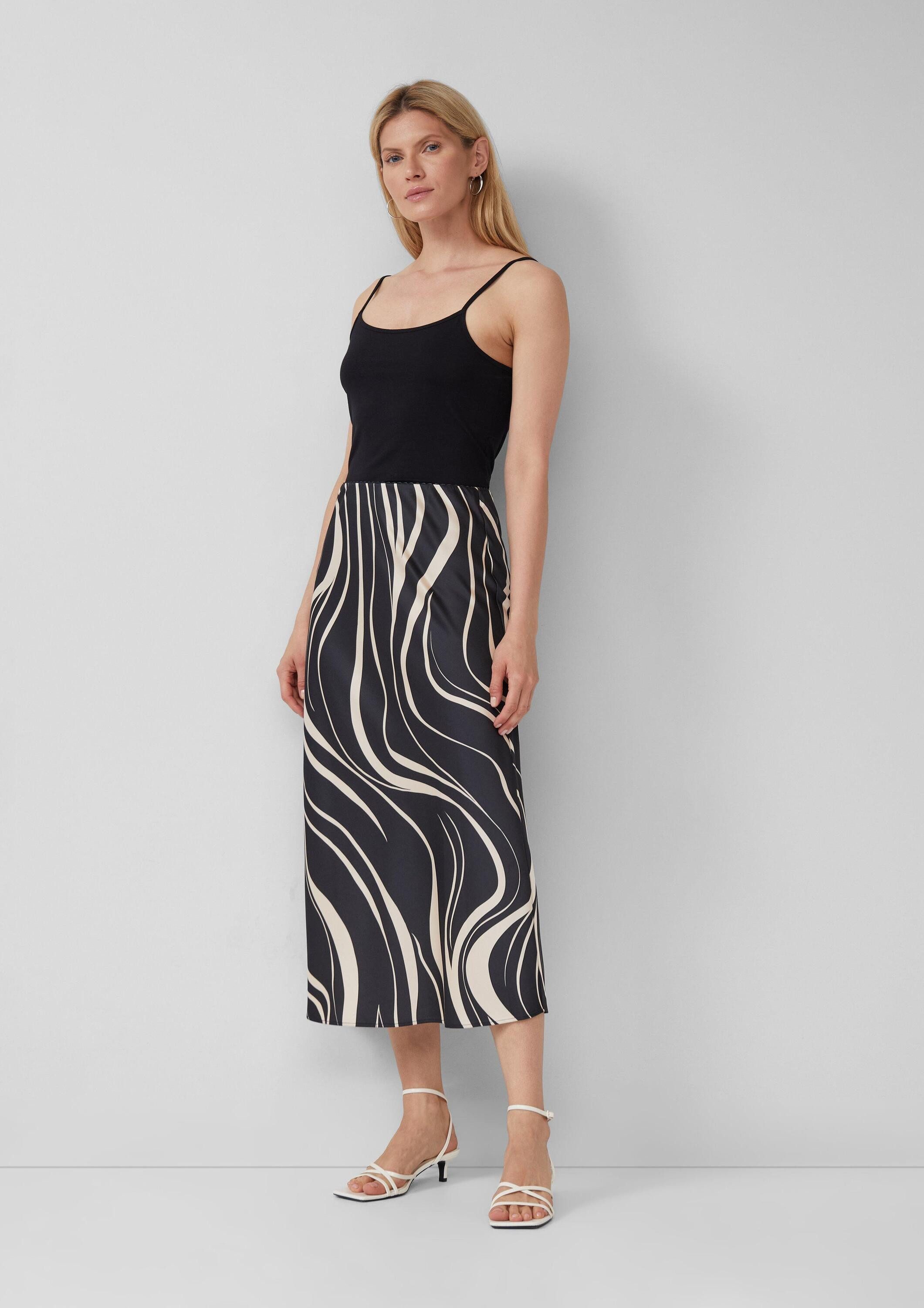 s.Oliver Maxirock Rock Satinierter Midirock mit Elastikbund und All-over-Pr günstig online kaufen